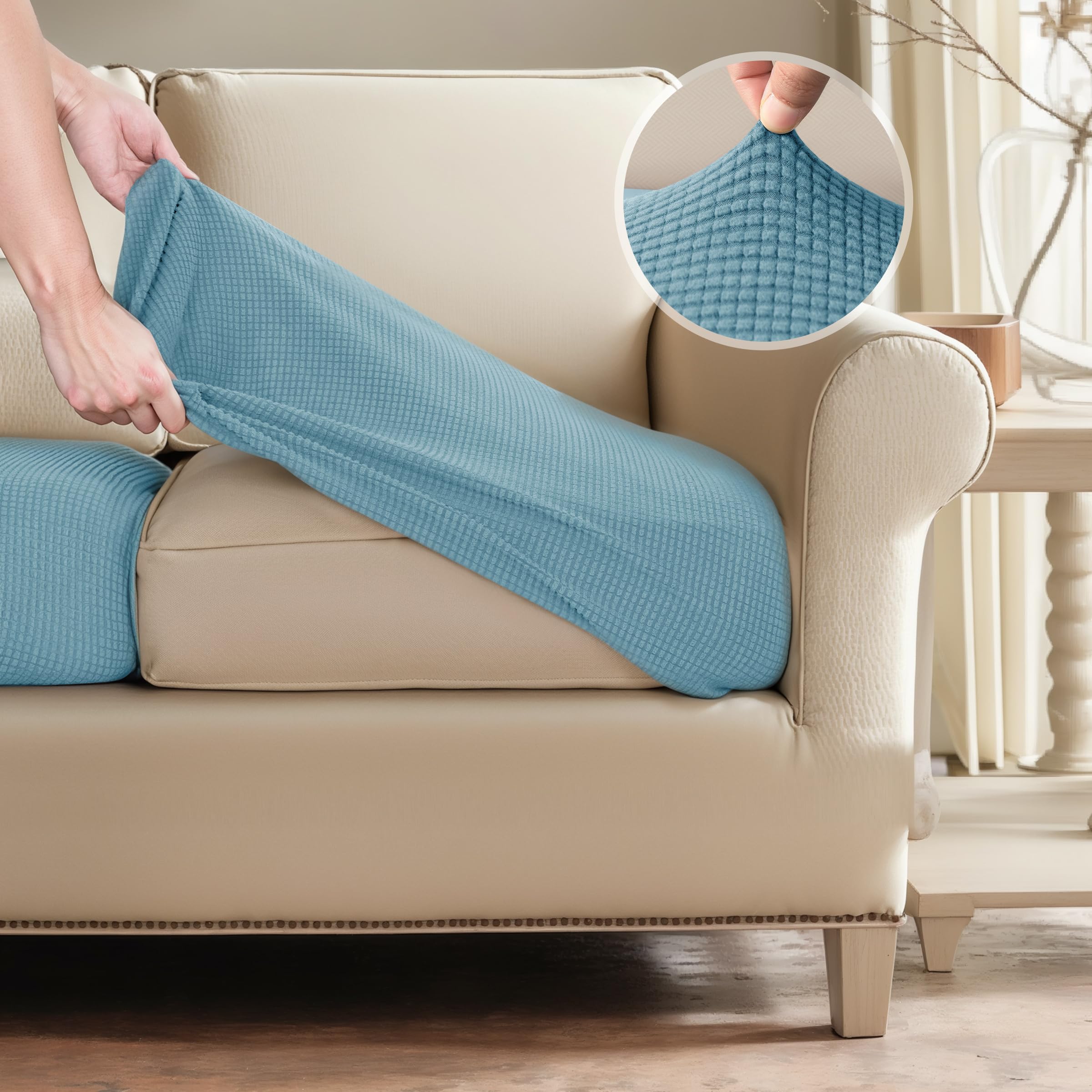 SUBRTEX Stretchable Couch Slipcover - Durable Spandex Elastic Sofa Cover for RV, Loveseat & Settee - Furniture Protector & Replacement (Steel Blue, Small) - Perfect for Living Room, Home Theater & Guest House Decor