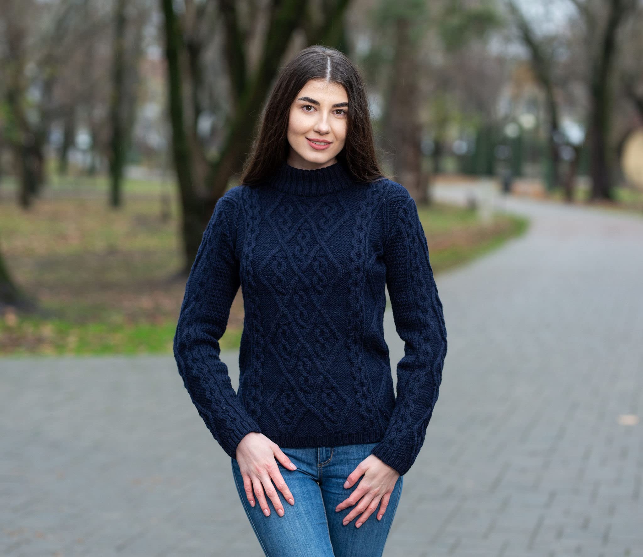 SAOL Women's Irish Cable Knit Wool Sweater - Warm Winter Pullover for Casual Outfits & Cozy Home Wear