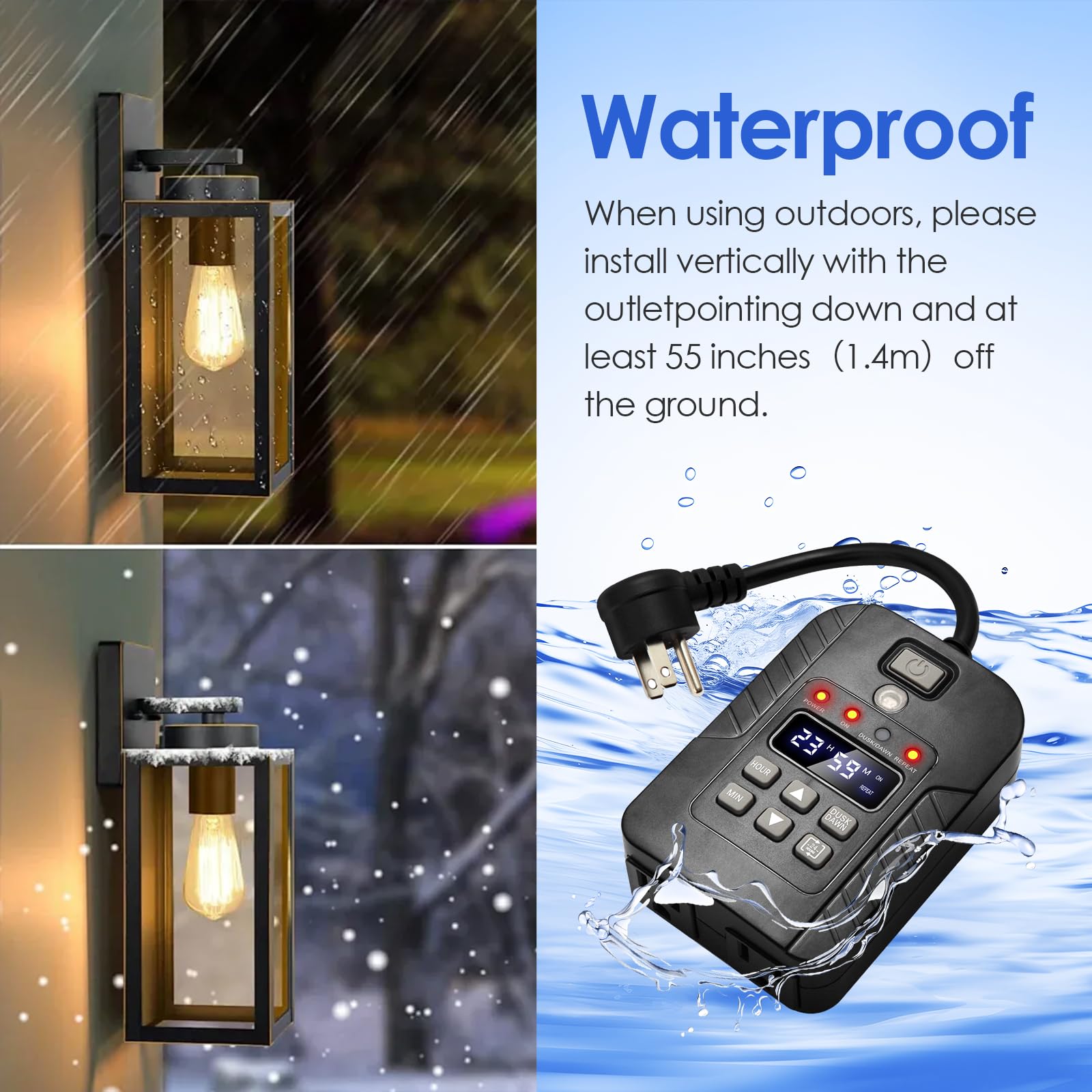 **Dusk to Dawn Outdoor Timer Outlet - Waterproof Digital Remote Control Light Timer, 125V/15A 100 FT - Perfect for Pool Pumps, Chicken Coops, Landscape Lights & Fountains**
