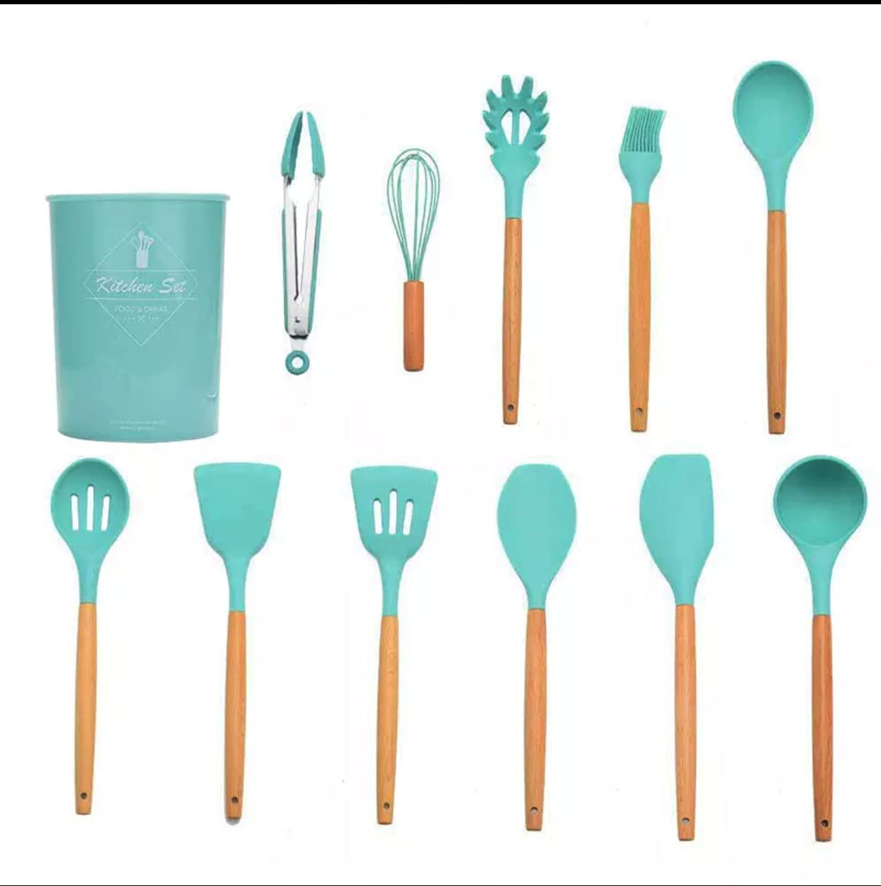12Pcs Silicone Kitchen Utensil Set with Wooden Handles - Heat Resistant & Non-Stick Safe for Cooking