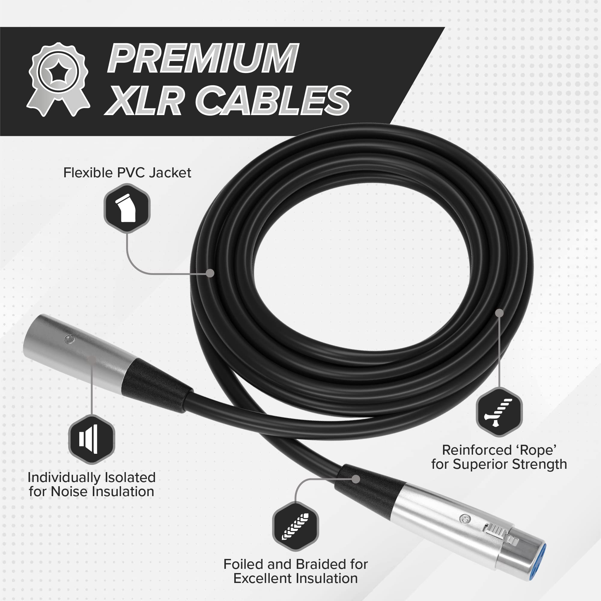 THE CIMPLE CO XLR Male to XLR Female Microphone Extension Cable - 3-Pin Balanced Audio Cable (10 Feet, 28 AWG) for Studio Mixers, Microphones & Audio Consoles - Professional Sound Equipment & Live Performance Use