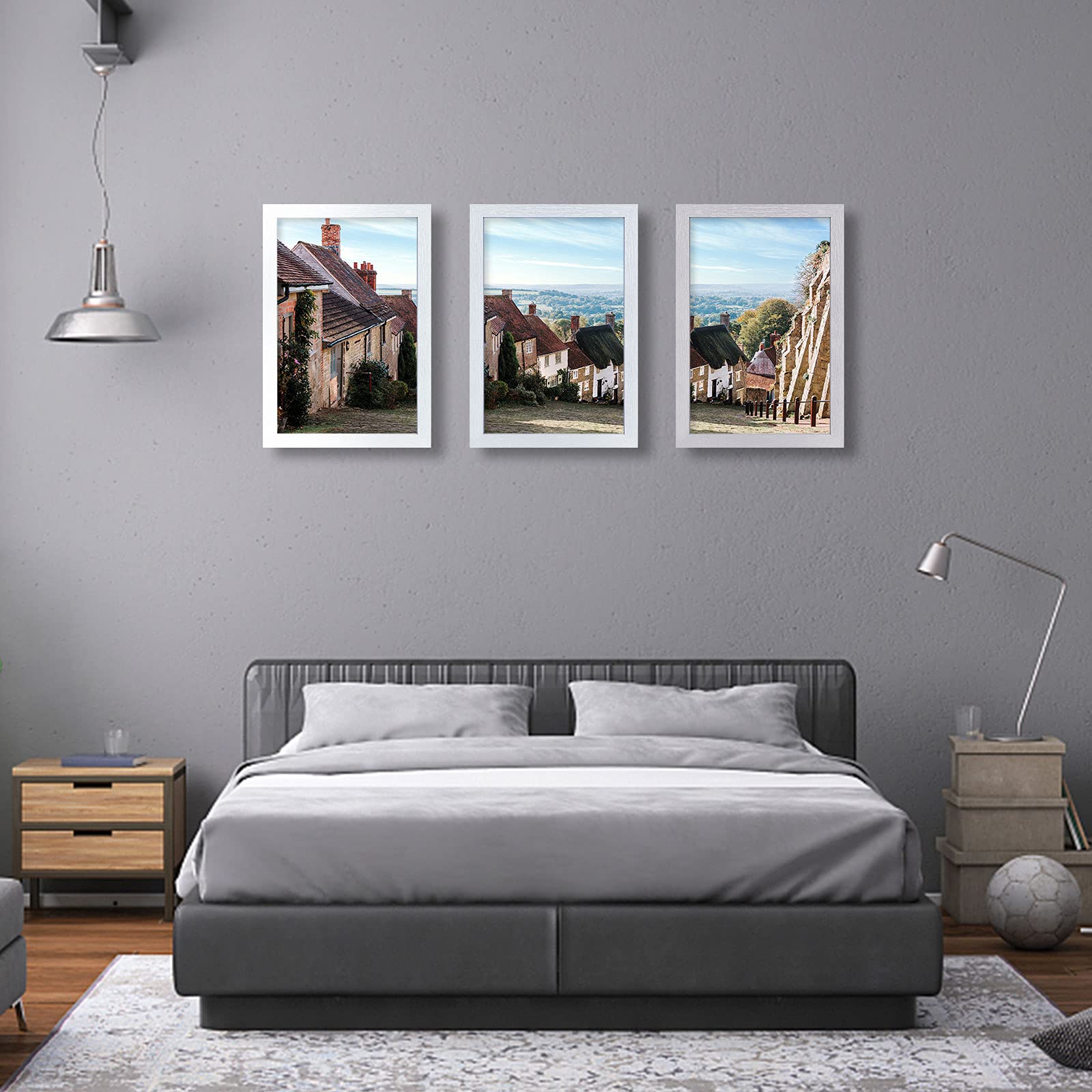 VCK 13x19 Inch White Poster Frames - 3 Pack Solid Wood Picture Frames for Wall Mounting, Hanging Art, Puzzles & Photos | Perfect for Home Decor, Office Display & Gift Giving
