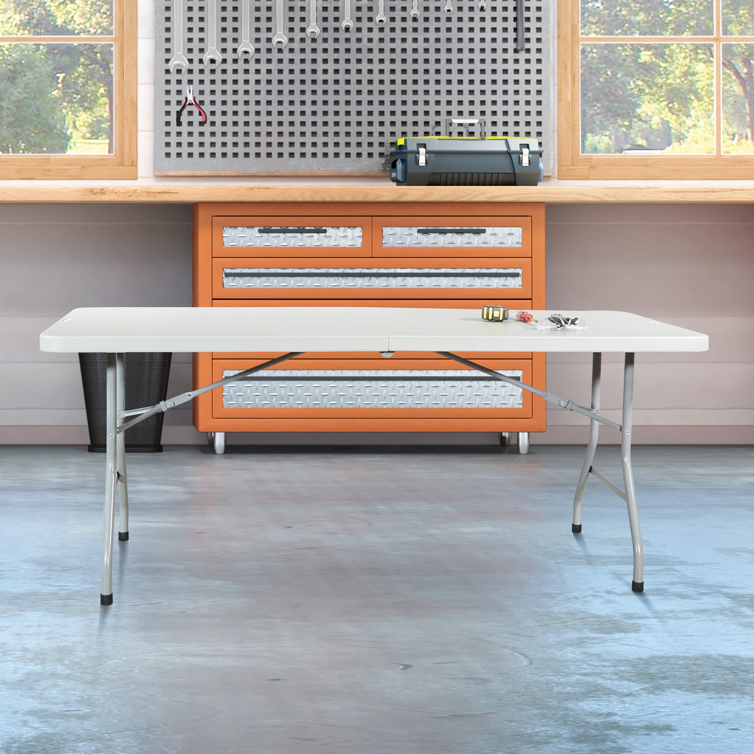 Office Star 6-Foot Resin Rectangle Folding Table - Portable & Lightweight for Picnics, Camping, Tailgating, Outdoor Events, and Home Office Use