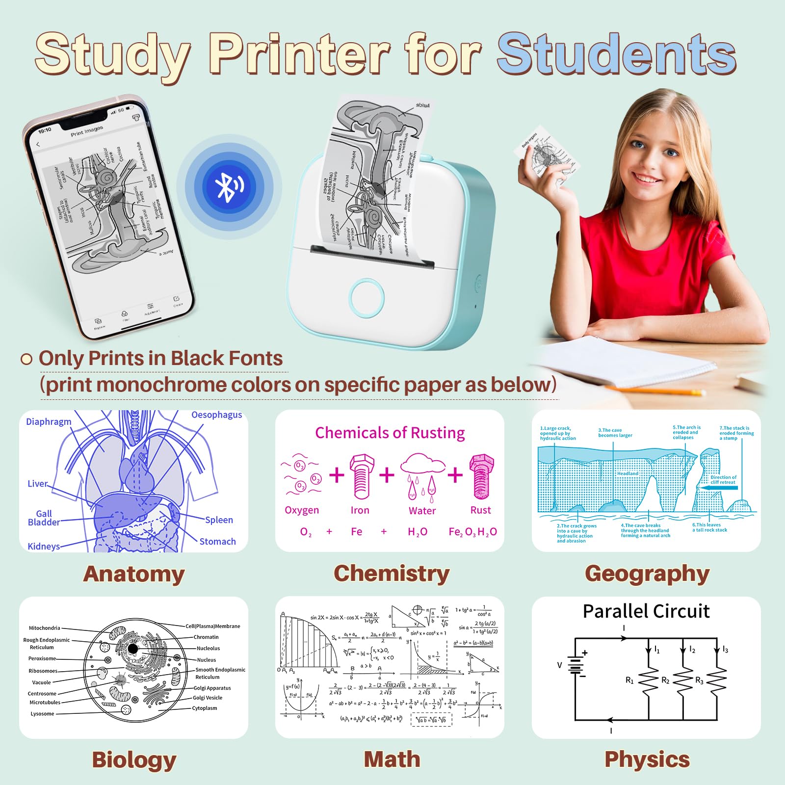 Memoking T02 Mini Thermal Sticker Printer - Portable Inkless Label Maker for Flashcards, Journals & Photos | Green Compact Sticker Machine for Students, DIY Projects & Home Organization