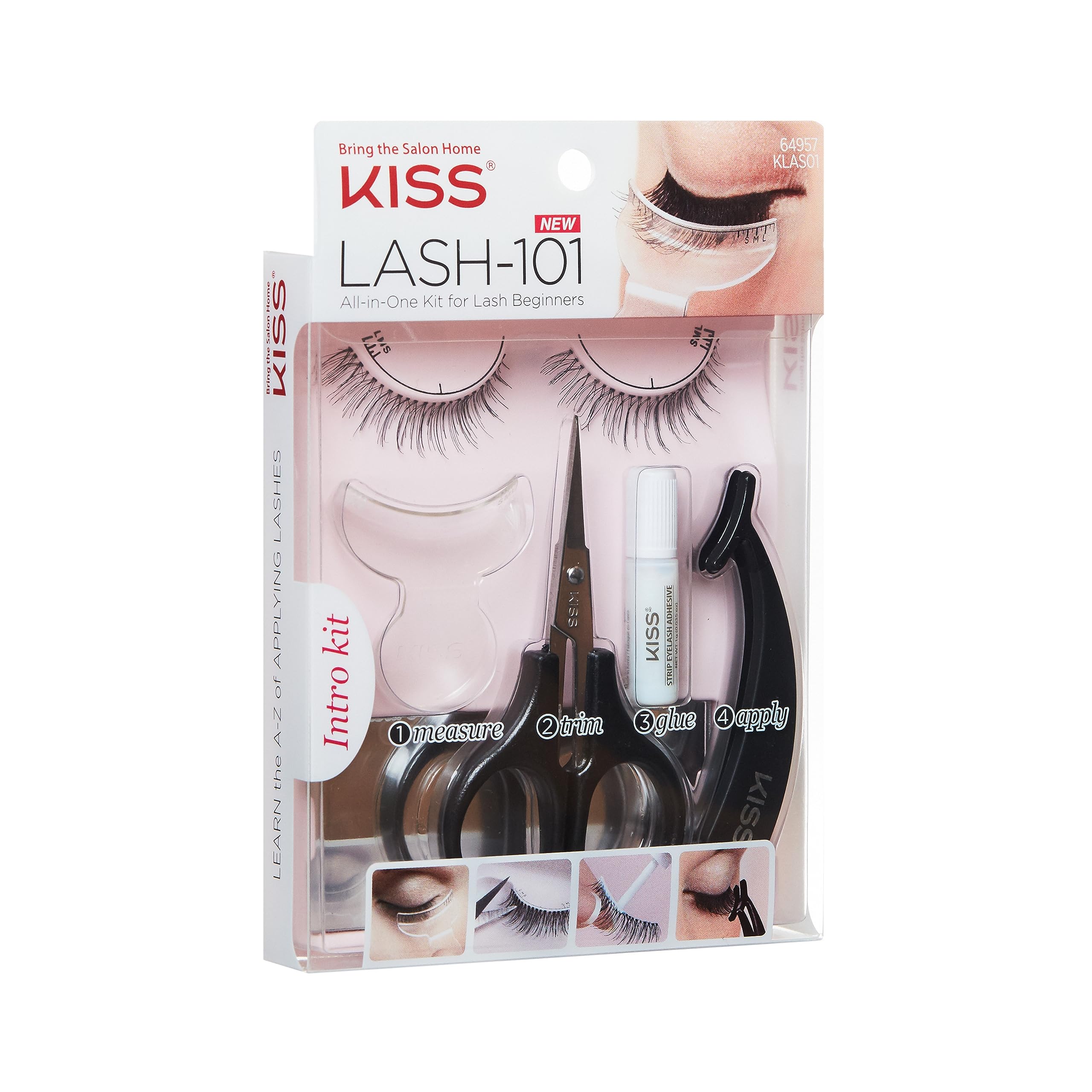 KISS LASH-101 Complete False Eyelashes Kit for Beginners - Includes Measuring Tool, Scissors, Lash Glue, EZ-Angle Applicator & 10 Pairs Natural Fake Eyelashes - Perfect for Daily Wear, Parties & Special Occasions