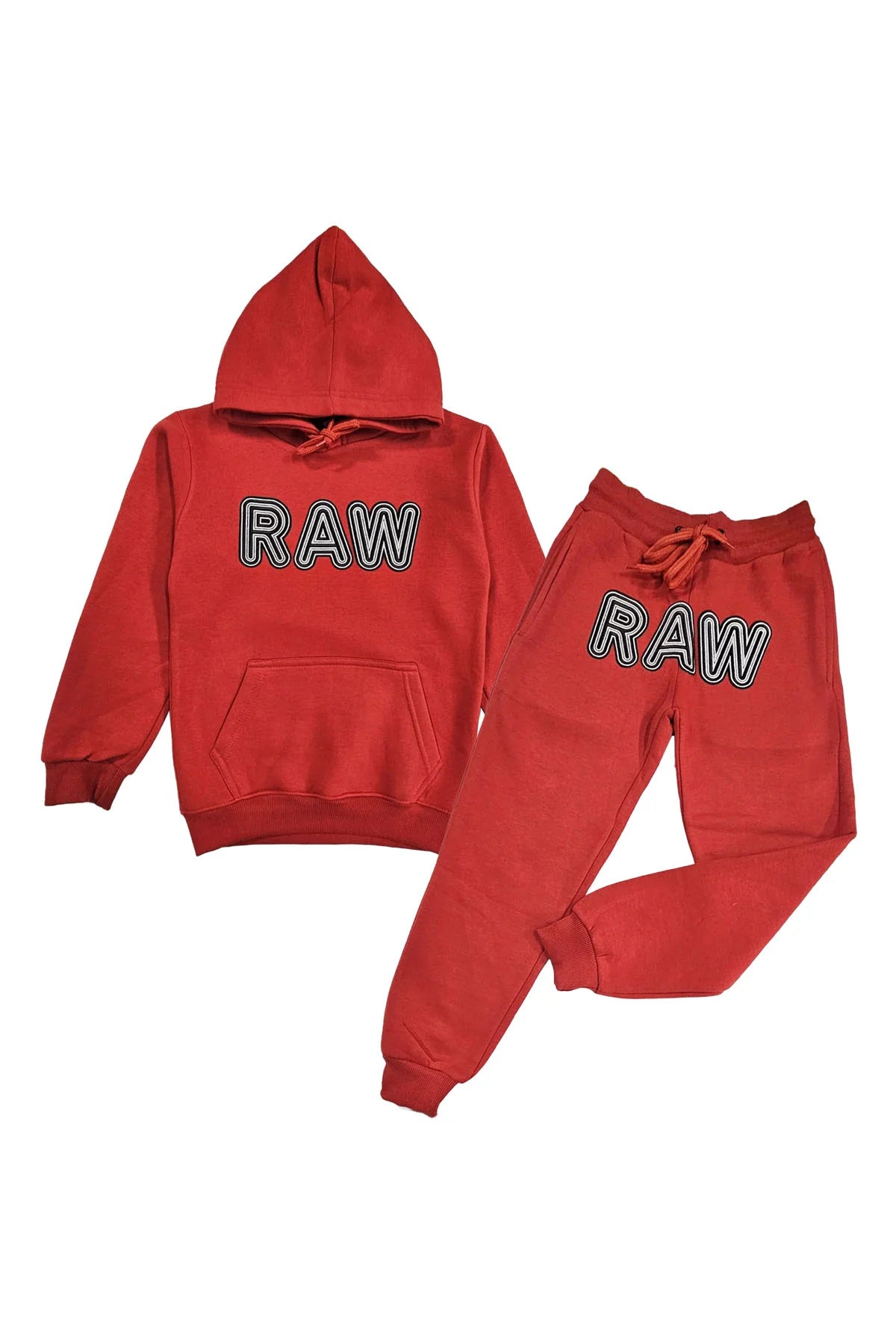 Rawyalty Kids 001 RAW Red/White 3D Embroidery Hoodie and Jogger Set - Stylish Matching Outfit for Boys & Girls - Perfect for School, Playdates, and Family Photos