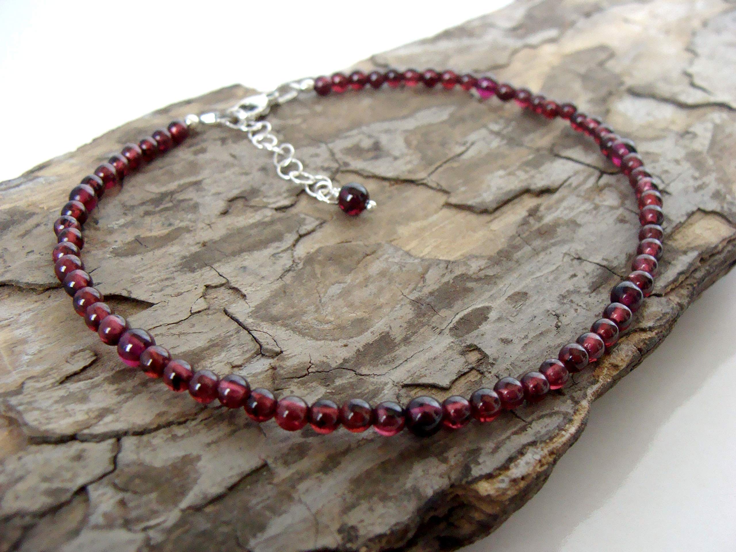 Handmade Garnet Gemstone Bead Anklet with Sterling Silver - Adjustable 9-10 Inches | Perfect for Beach, Summer & Boho Style Outfits by Let Loose Jewelry