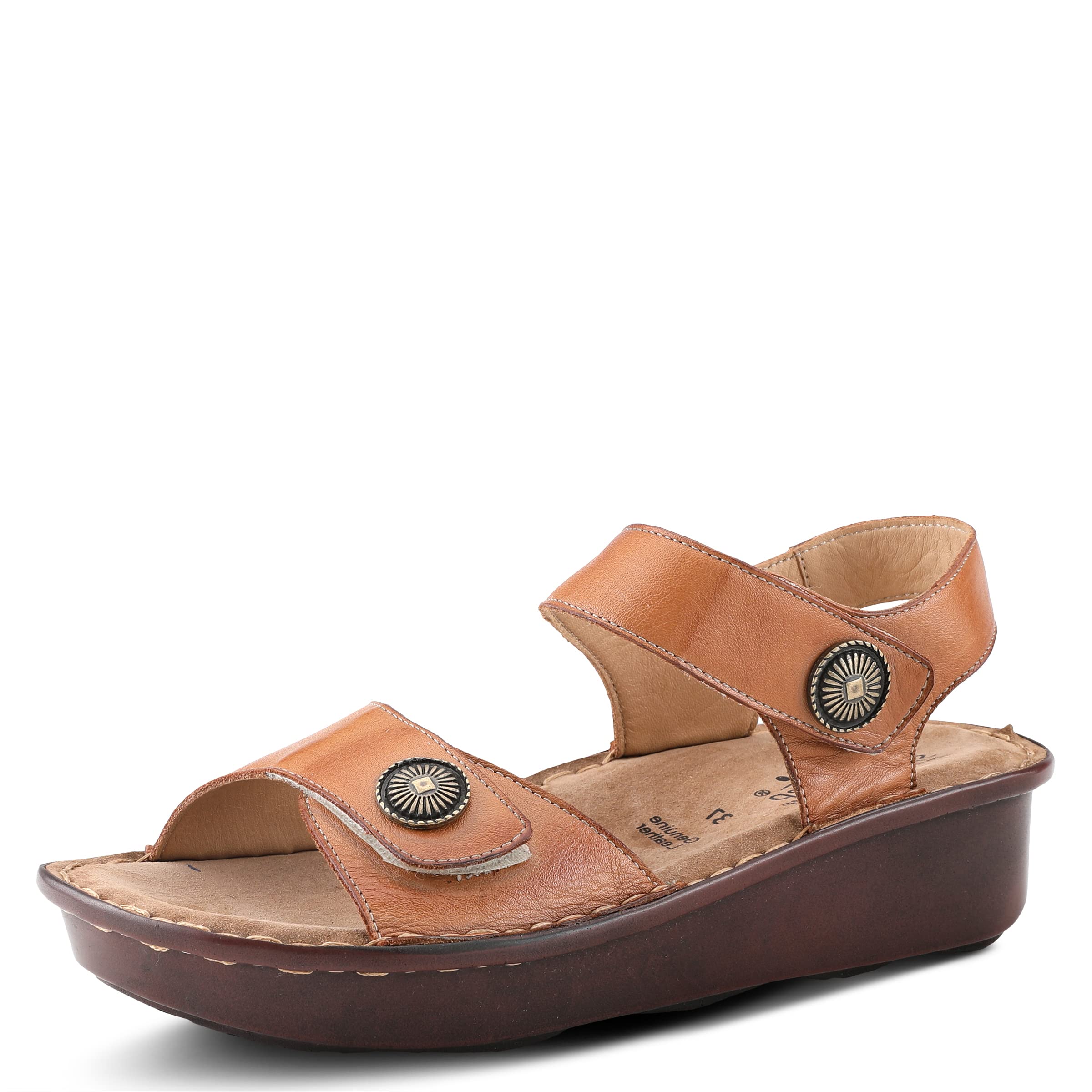 Spring Step Women's Toca Leather Wedge Sandals with Adjustable Hook & Loop Straps - Comfortable Casual Summer Shoes for Beach, Walking & Outdoor Activities