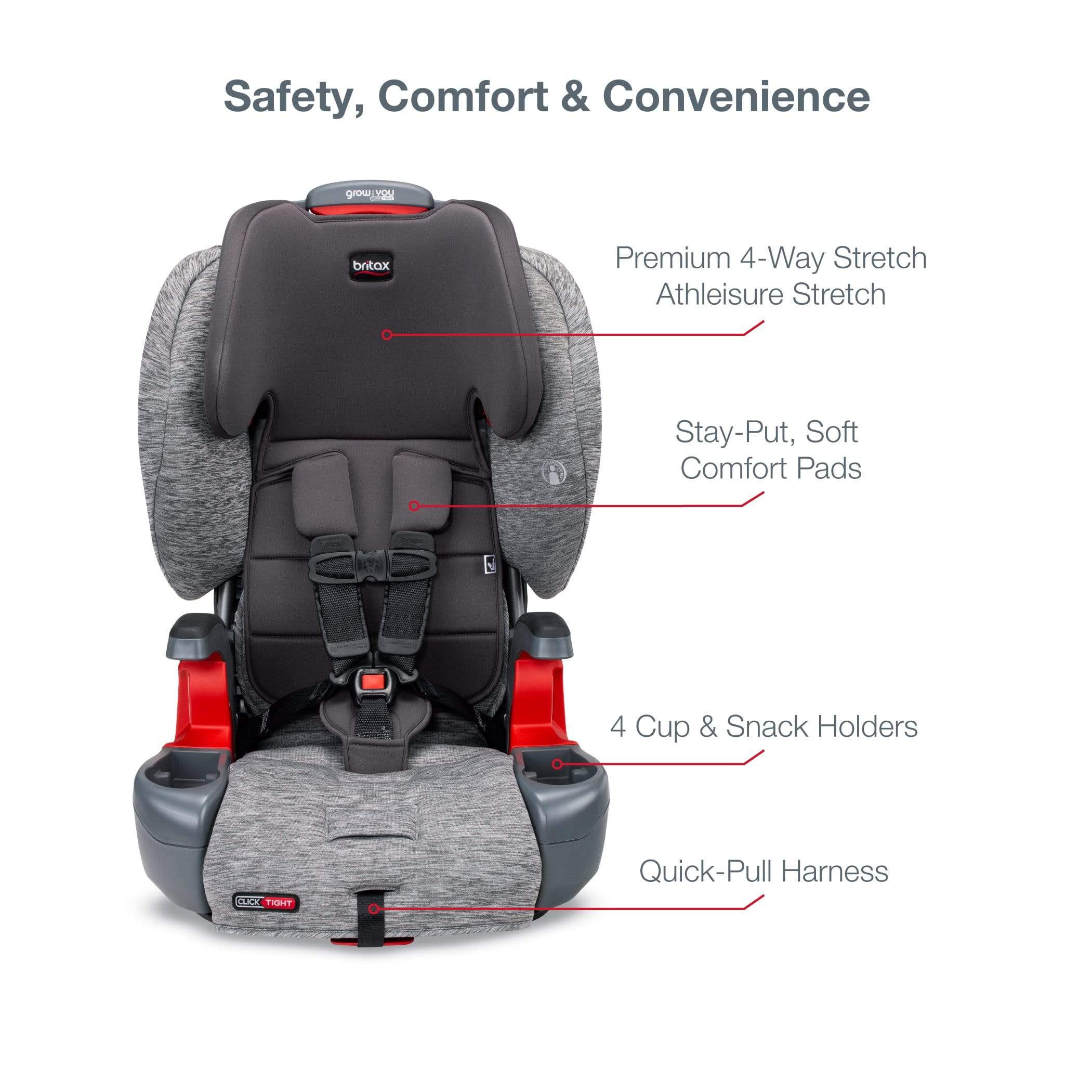 Britax Grow With You Clicktight Booster Car Seat - Safe & Adjustable for Kids 3-12 Years - Perfect for School, Travel & Family Road Trips
