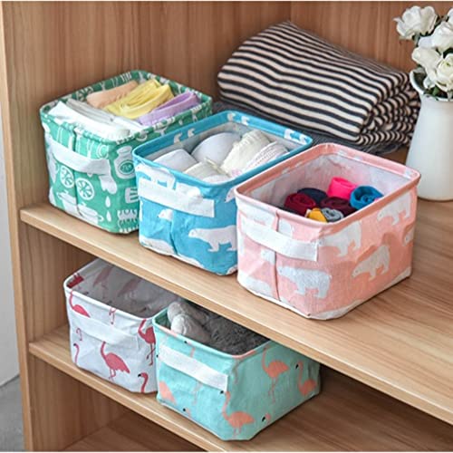 4 Pack Foldable Canvas Storage Baskets - Baby Toys & Makeup Organizer with Handles for Books & Keys - Flamingo & Bear Pattern - Perfect for Nursery, Bathroom & Home Organization