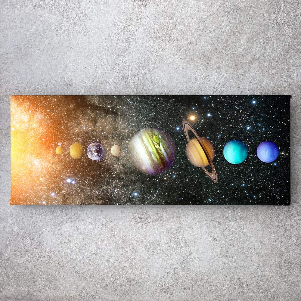 Premium Solar System Space Panoramic Canvas Wall Art - Astronomy Planets Decor for Home & Office - Ready to Hang - Made in USA (36L x 16W) - Perfect for Living Room, Bedroom, Classroom & Space Theme Decor