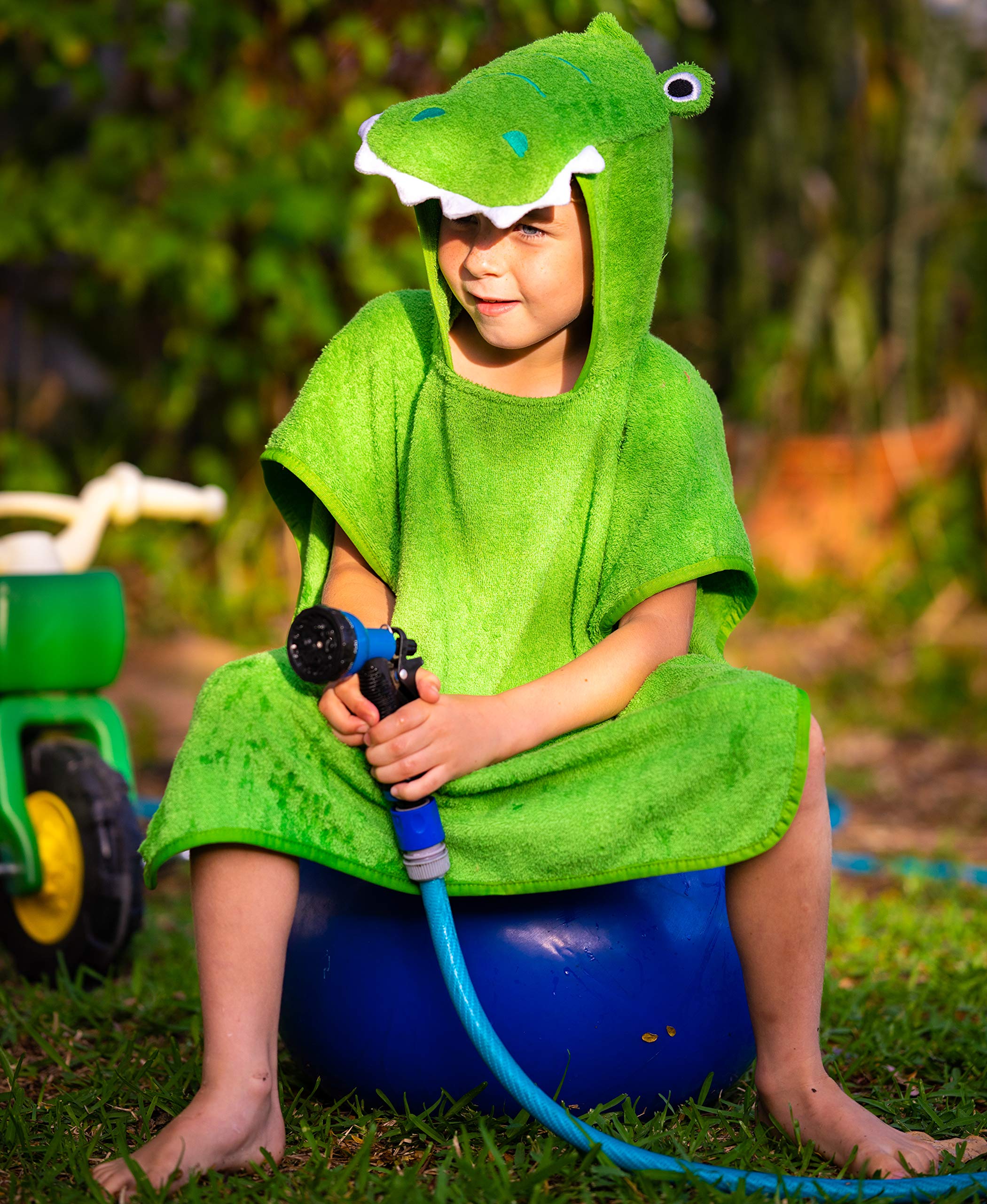 Premium Soft 100% Cotton Hooded Towel Poncho for Kids & Toddlers - Green Croc, Perfect for Bath, Beach, Pool, and Post-Swim Comfort