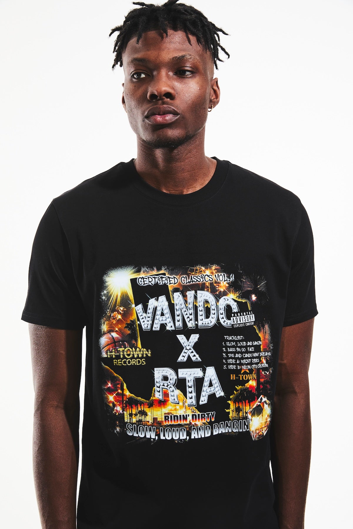 Liam Short Sleeve T-Shirt | Black H-Town Records Tee for Men - Casual Streetwear & Music Lovers Outfit