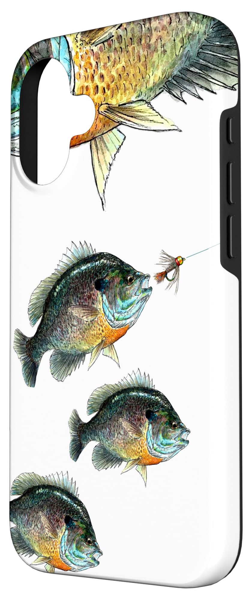 iPhone 16 Case - Black Fly Bluegill Fishing Design - Durable Protective Phone Cover for Panfish Jigs & Flies Art - Perfect for Anglers & Outdoor Enthusiasts