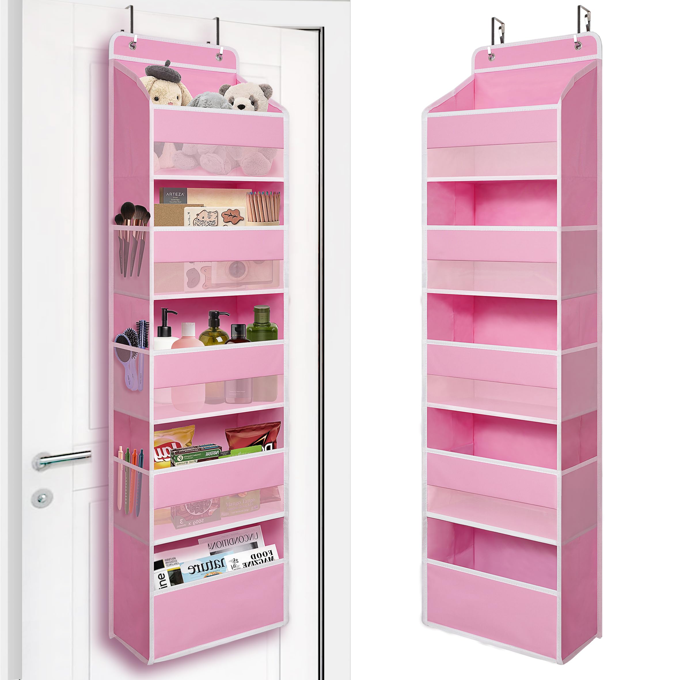 Over Door Organizer with 5 Large Pockets - Heavy Duty Hanging Storage for Closet, Bathroom, Nursery & Dorm - Perfect for Toys, Cosmetics, Sundries & Baby Essentials (Pink) - Space Saving Solution for Small Rooms & Apartments