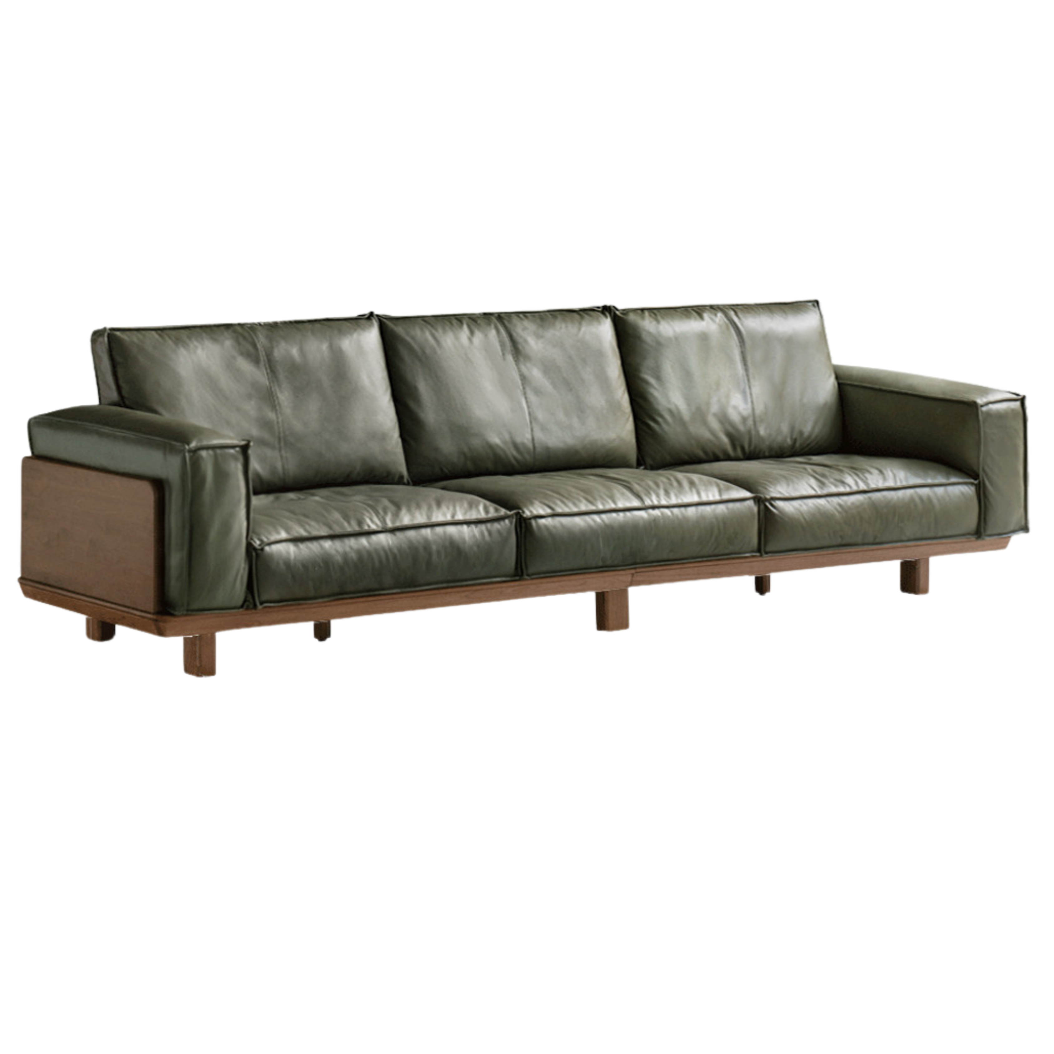 129.1x35.4x36.2 inch / 328x90x92сm / Rich Dark Walnut color / Black walnut  sofa genuine leather dark green