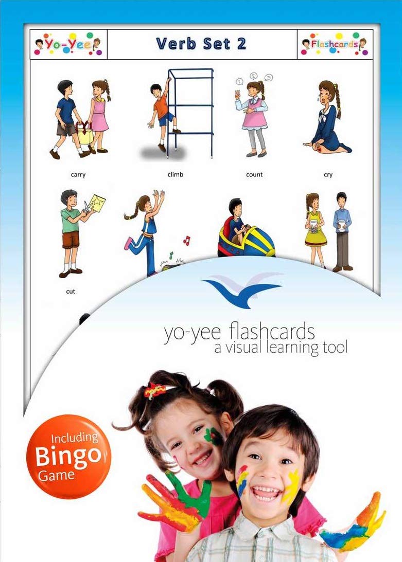 Verbs Flash Cards with Matching Bingo Game - Educational Vocabulary Picture Cards for Toddlers, Kids & Adults | ESL Learning, Classroom Activities & Family Game Night
