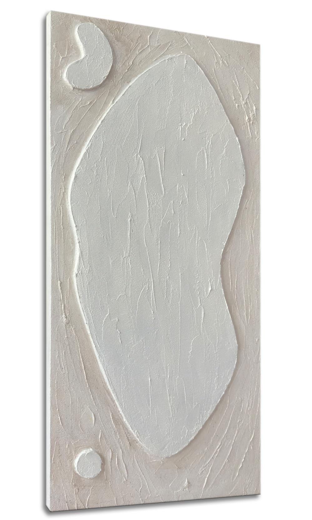 Yao or Miao White Textured Abstract Canvas Wall Art - 24x48 Inch 3D Hand Painted Oil Painting, Large Vertical Plaster Wall Decor for Living Room, Bedroom & Office | Modern Home & Office Decor
