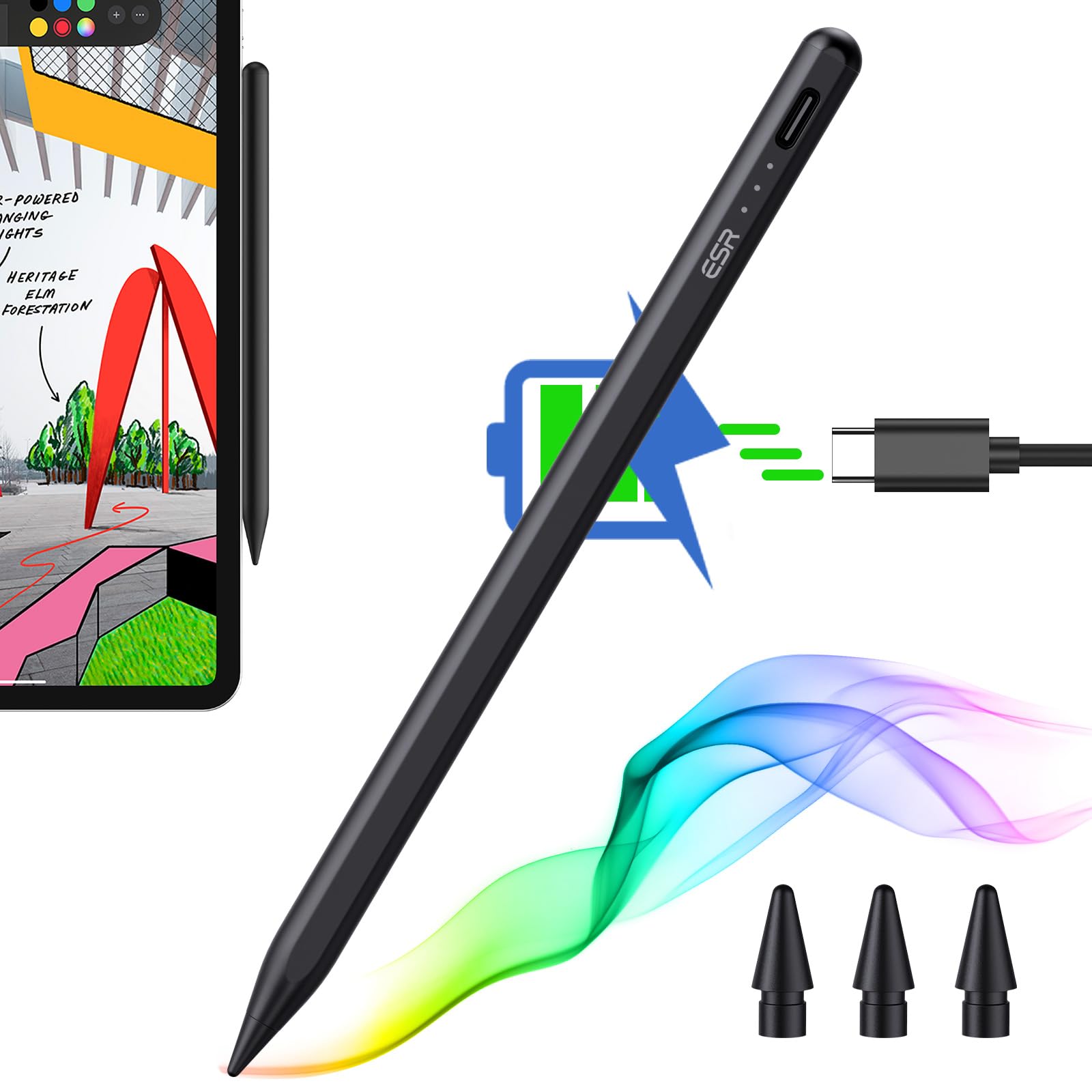 ESR Stylus Pen for iPad - Apple Pencil Alternative with Palm Rejection & Tilt Sensitivity | Compatible with iPad Pro 11/12.9 (2018-2022), iPad 10/9/8/7/6, iPad Mini 6/5, iPad Air 5/4/3 | Perfect for Drawing, Note-Taking & Digital Art