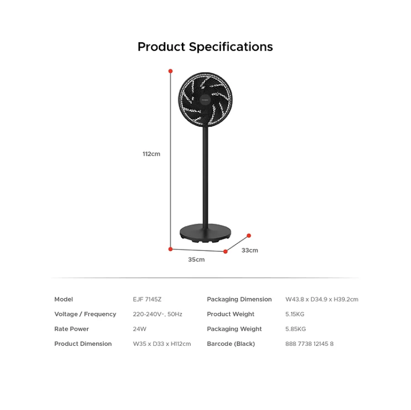 Europace EJF7145ZBK 14 Inch DC Motor Tatami Fan with Remote Control - Quiet, Energy Efficient Cooling for Bedroom, Living Room, and Office
