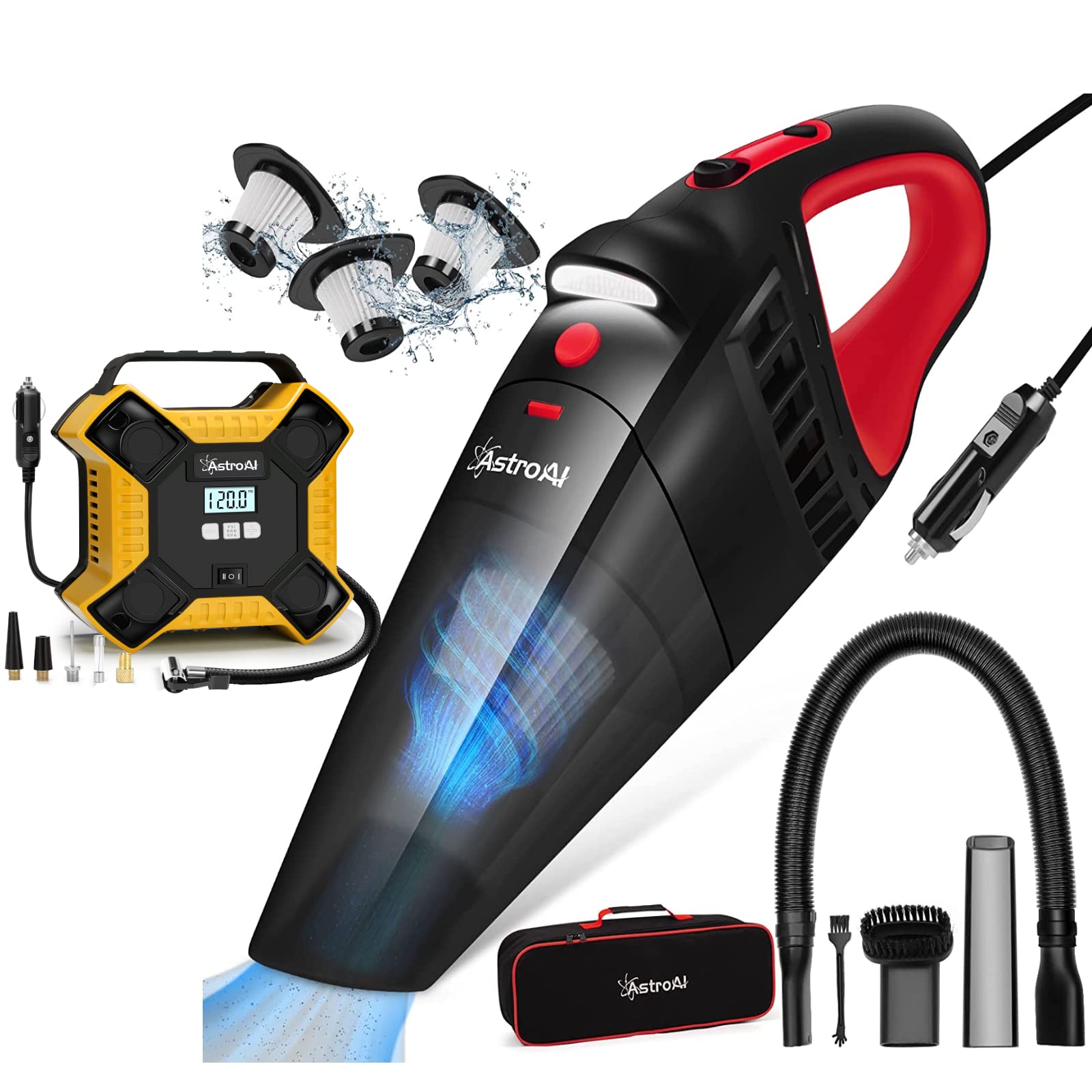 AstroAI Car Vacuum Cleaner & Tire Inflator Combo Kit - Portable Auto Accessories for Car Cleaning and Tire Pressure Maintenance | Perfect for Road Trips, Camping, and Emergency Car Care