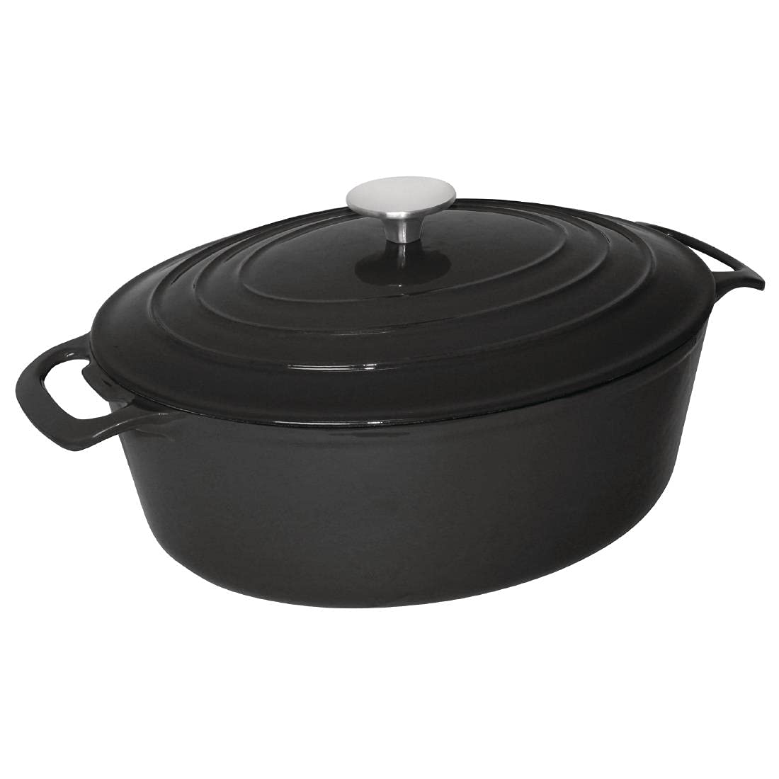 Vogue 6L Enameled Cast Iron Oval Casserole Dish - Black & Cream, 12.5x23x30.5cm, Induction & All Heat Sources Compatible (GH310) - Perfect for Slow Cooking, Braising & Serving at Family Dinners