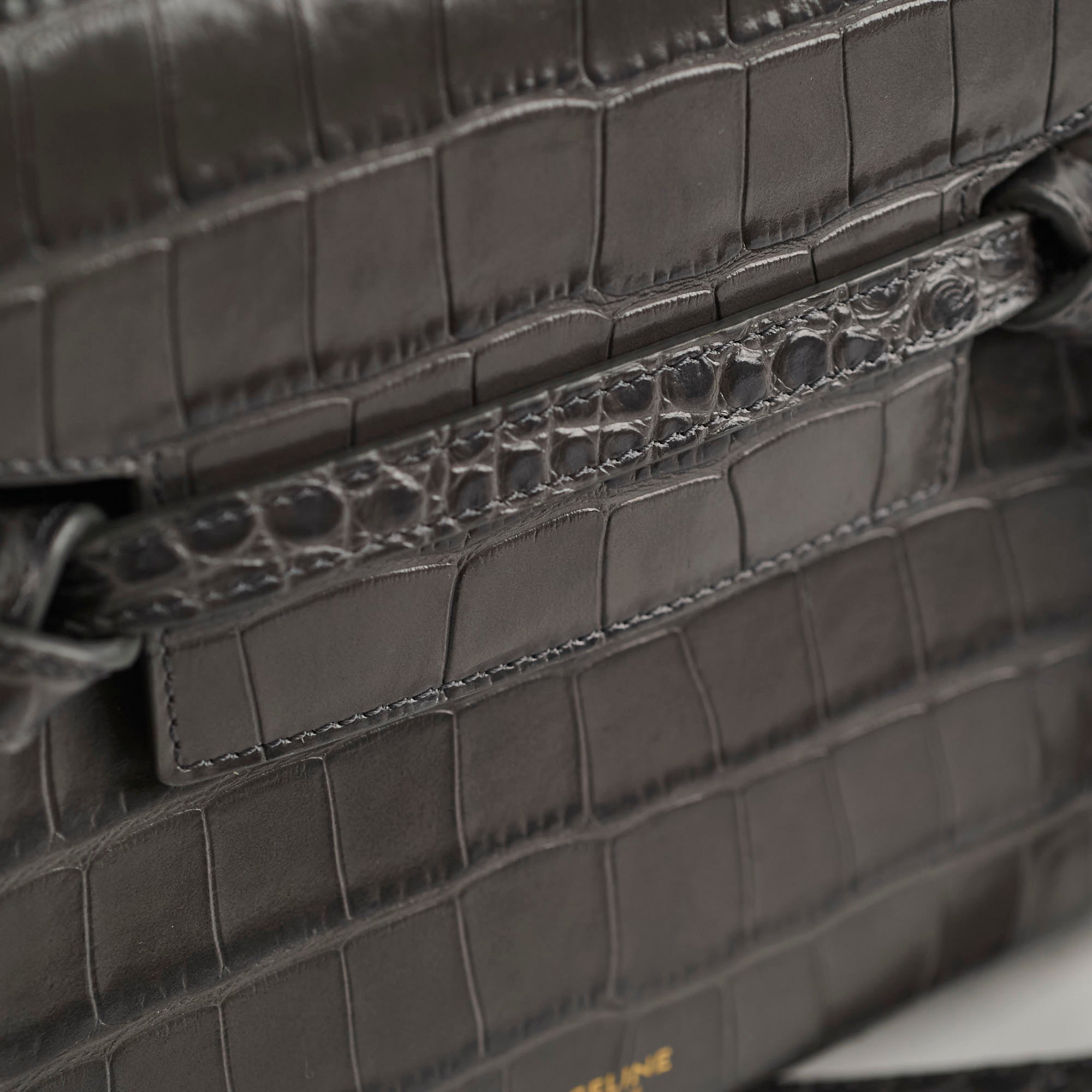 Celine Nano Belt Bag Crocodile Embossed Leather Crossbody Bag in Dark Grey | Luxury Designer Handbag for Women, Perfect for Work, Travel & Everyday Use