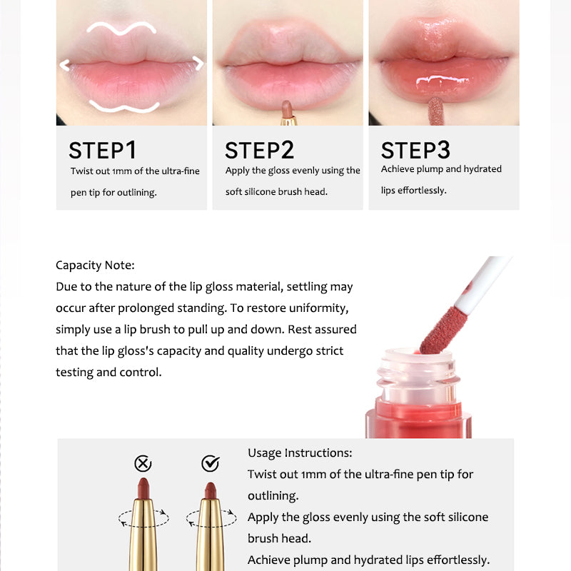 OUT OF OFFICE Dual Ended Essence Water Lip Gloss Pen - Hydrating & Shiny Lip Gloss for Day & Night Wear - Perfect for Makeup, Parties, and Everyday Use