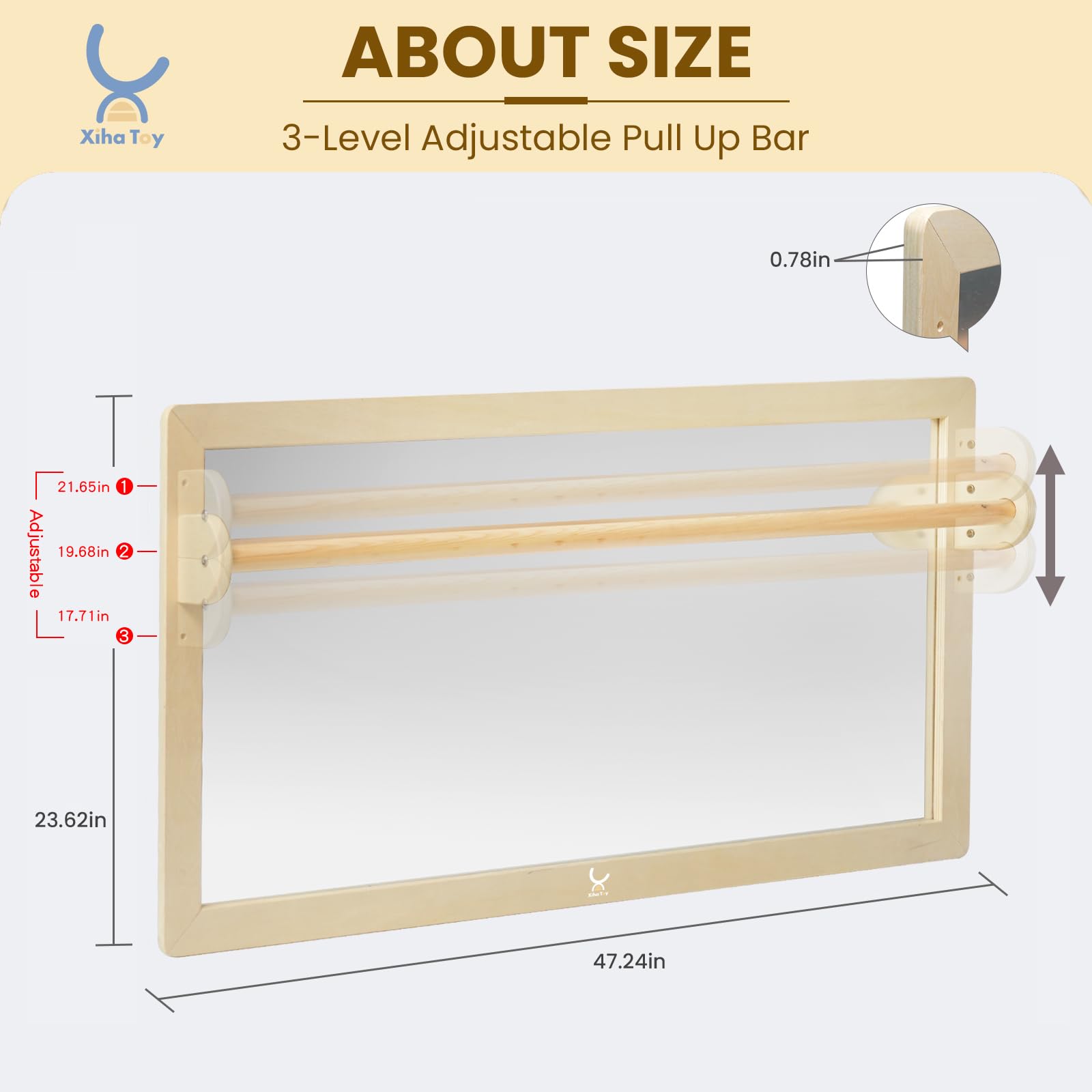 XIHAToy Montessori Wooden Toddler Mirror - Shatterproof Acrylic Safety Mirror for Kids, Dual-Use Early Learning & Walking Mirror - Perfect for Nursery, Playroom & Montessori Classroom Activities