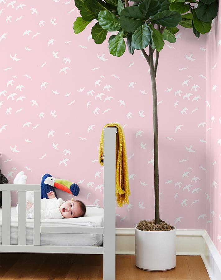 Gulls Wallpaper by Tea Collection - Ballet Slipper Pink Floral Design | Perfect for Nursery, Bedroom & Bathroom Decor