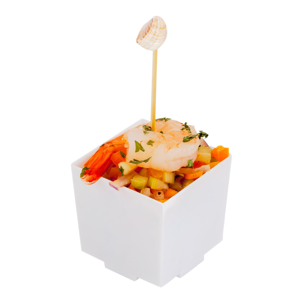 100-Pack 3 oz Square White Plastic Quadrato Cups with 100 Silver Mini Spoons - Perfect for Parties, Desserts, and Coffee Sampling