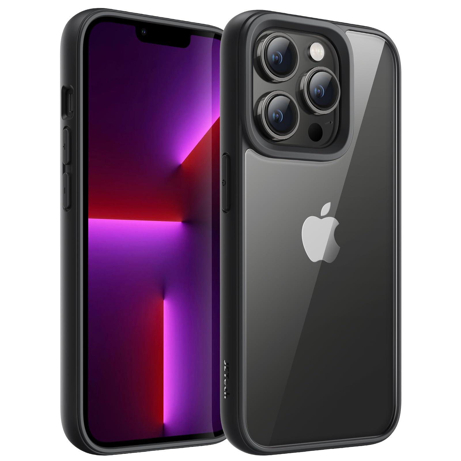JETech Shockproof Bumper Case for iPhone 13 Pro Max 6.7-Inch - Matte TPU Frame with Anti-Scratch Clear Back (Black) | Protective Phone Cover for Everyday Use, Work & Outdoor Activities
