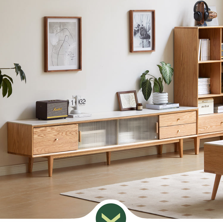 Solid Oak Wood Modern Storage Cabinet with Rock Plate - Stylish Home Organization for Living Room, Bedroom & Office