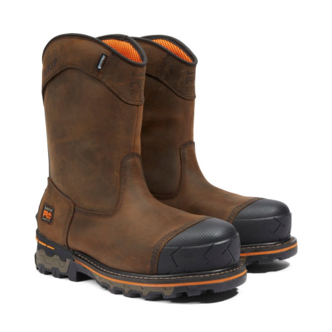 Timberland PRO Boondock Men's Waterproof Composite Toe Pull-On Work Boots - Slip Resistant Safety Wellington Boots for Construction & Outdoor Work (Brown, TB0A4499214)