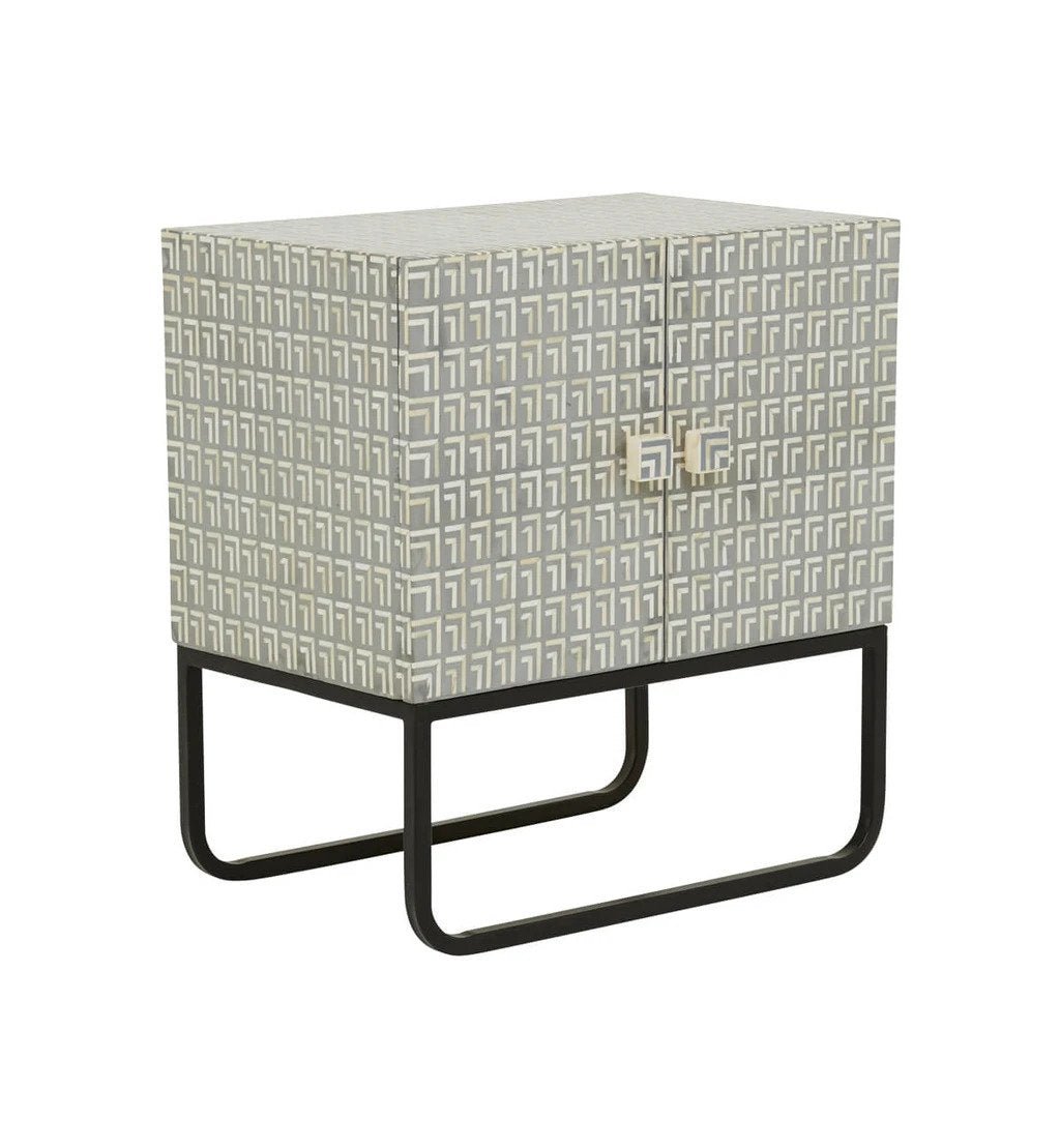 Handmade Bone Inlay Decorative Bedside Table - Orleans Design Nightstand with Drawer for Bedroom, Living Room & Guest Room Decor