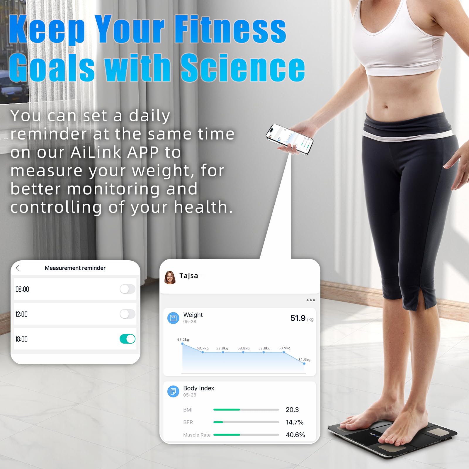 Smart Body Fat Scale with Bluetooth - Digital Bathroom Weight Scale with LED Display & Matte Glass Panel, 18 Body Composition Monitor for Adults & Baby Mode - Perfect for Home Health Tracking & Fitness Goals