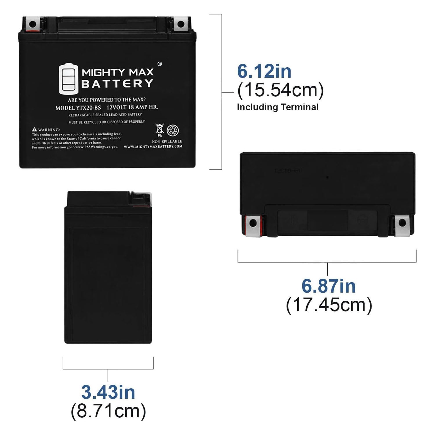 Mighty Max 12V 18Ah Replacement Battery for CTX20-BS - 270 CCA | High-Performance Power Solution for Scooters, Wheelchairs & Medical Equipment