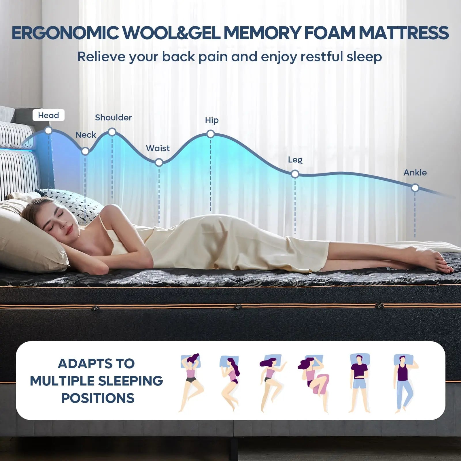 Bestier 14 Inch Organic Wool Pillow Top King Size Gel Memory Foam Mattress - Premium Support for Back, Stomach & Side Sleepers - Perfect for Master Bedroom, Guest Room & RV Use