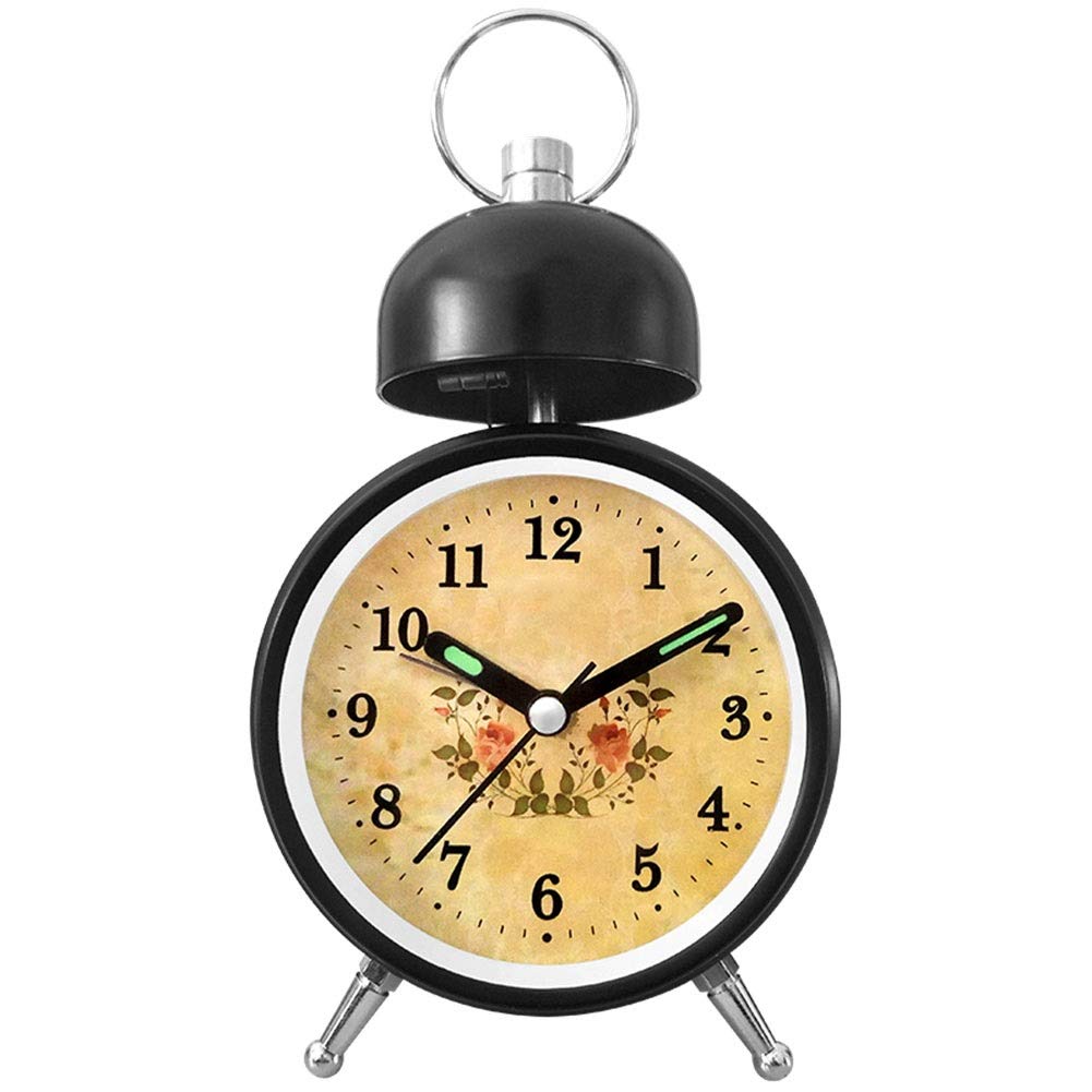 JYXCLO Vintage Alarm Clock with Loud Bell Ring - Battery Operated Analog Desk Clock with Night Light, European Rustic Bedroom Decor, Quartz Movement (Black) - Perfect for Home, Office, Dorm & Travel Use