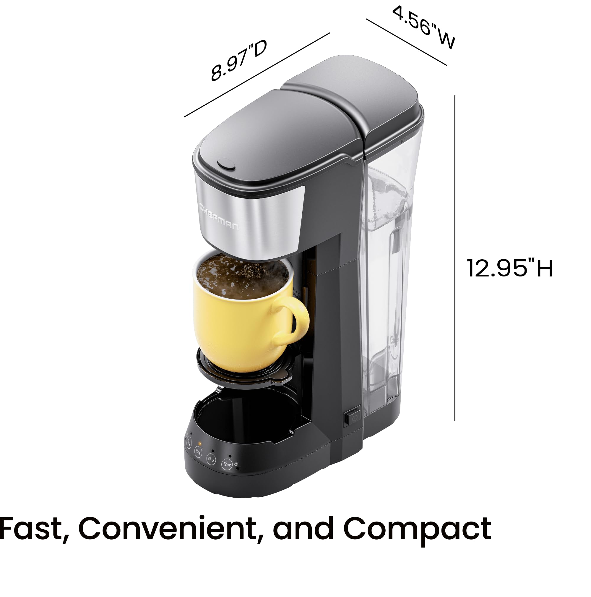 CHEFMAN Single Serve Coffee Maker - K Cup Compatible Coffee Machine for K-Cup Pods & Ground Coffee | 6-12oz Brew Size, 40oz Water Tank with Cup Lift | Perfect for Home, Office & Dorm Use