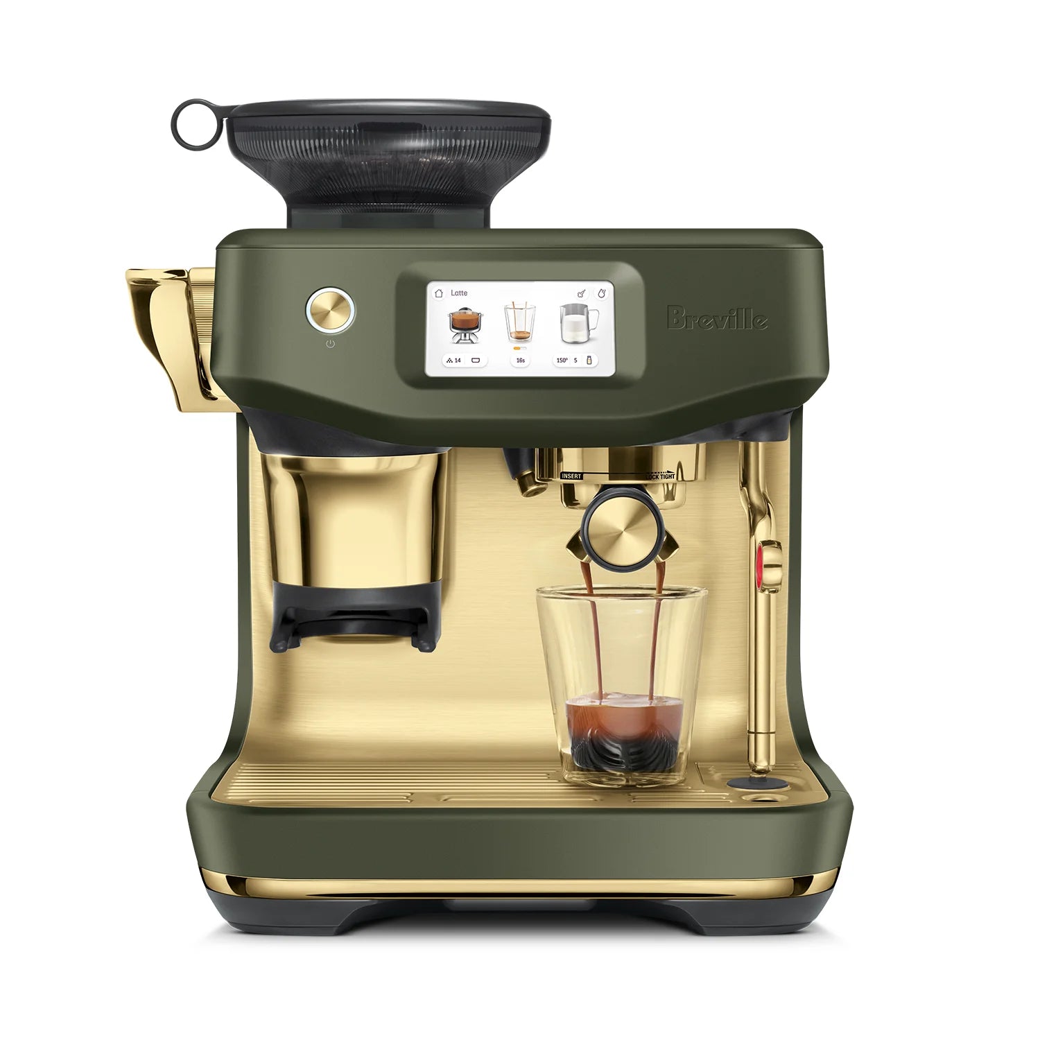 Breville Barista Touch Impress Automatic Espresso Machine with Milk Frother - Olive Tapenade Brass (BES881OLB) | Perfect for Home Baristas & Coffee Lovers
