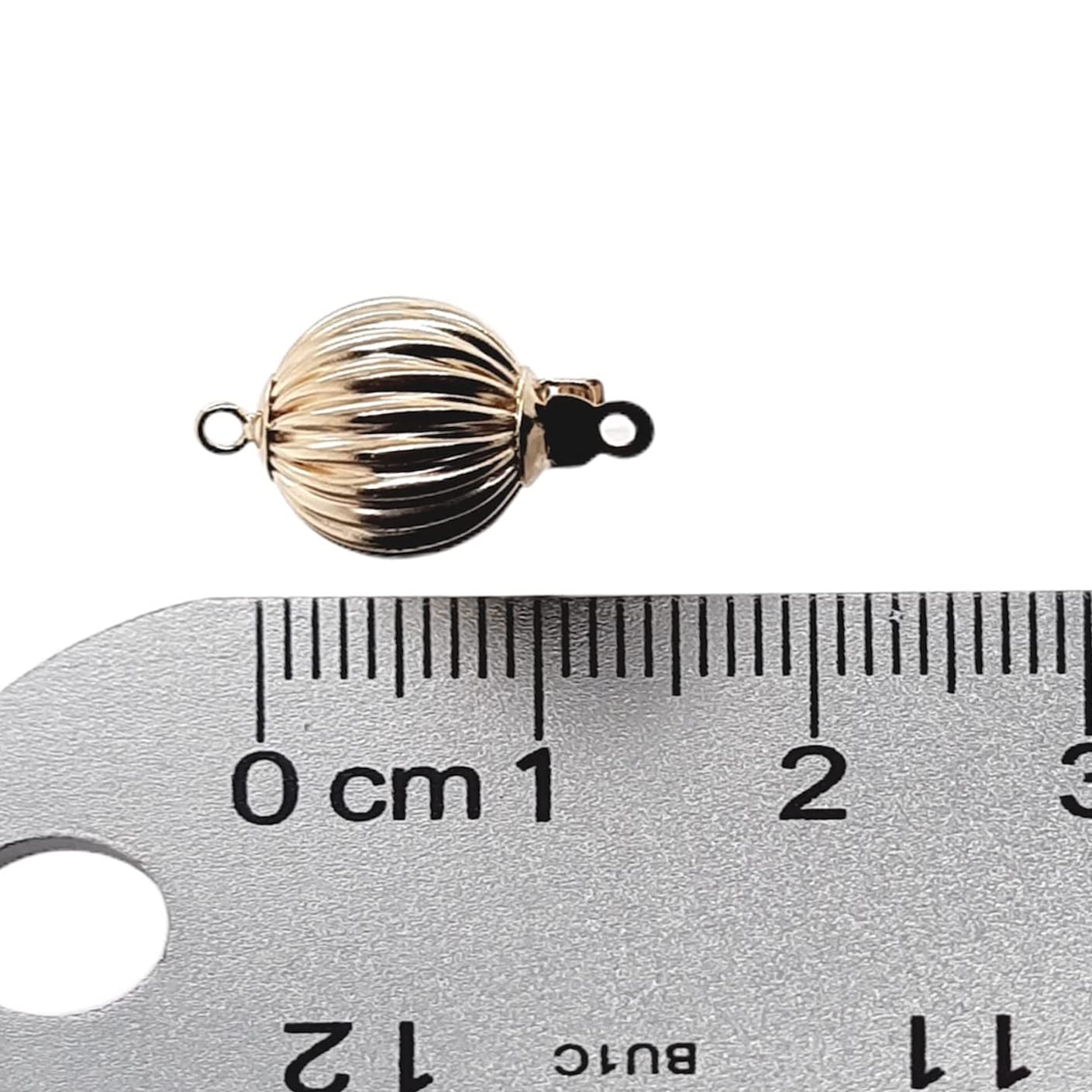 10MM 14K Solid Yellow Gold Corrugated Bead Safety Clasp for Pearl Necklaces & Bracelets - Secure Jewelry Fastener for DIY Beading Projects & Fine Jewelry Making
