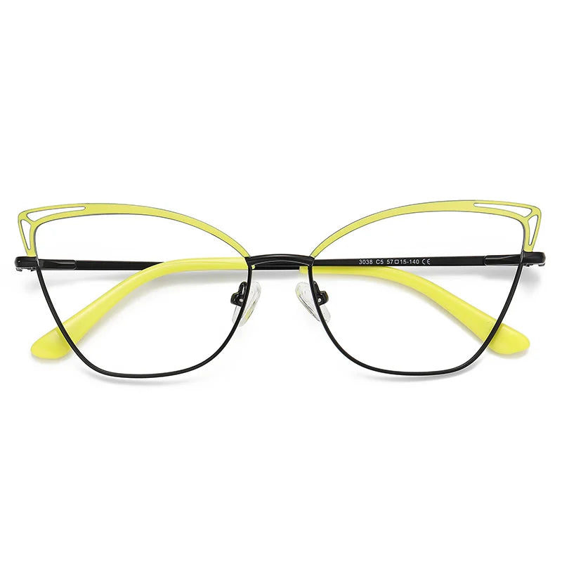 Brightzone Women's Full Rim Square Cat Eye Eyeglasses Frame 76038 - Lightweight Alloy Glasses for Work, Reading & Fashion