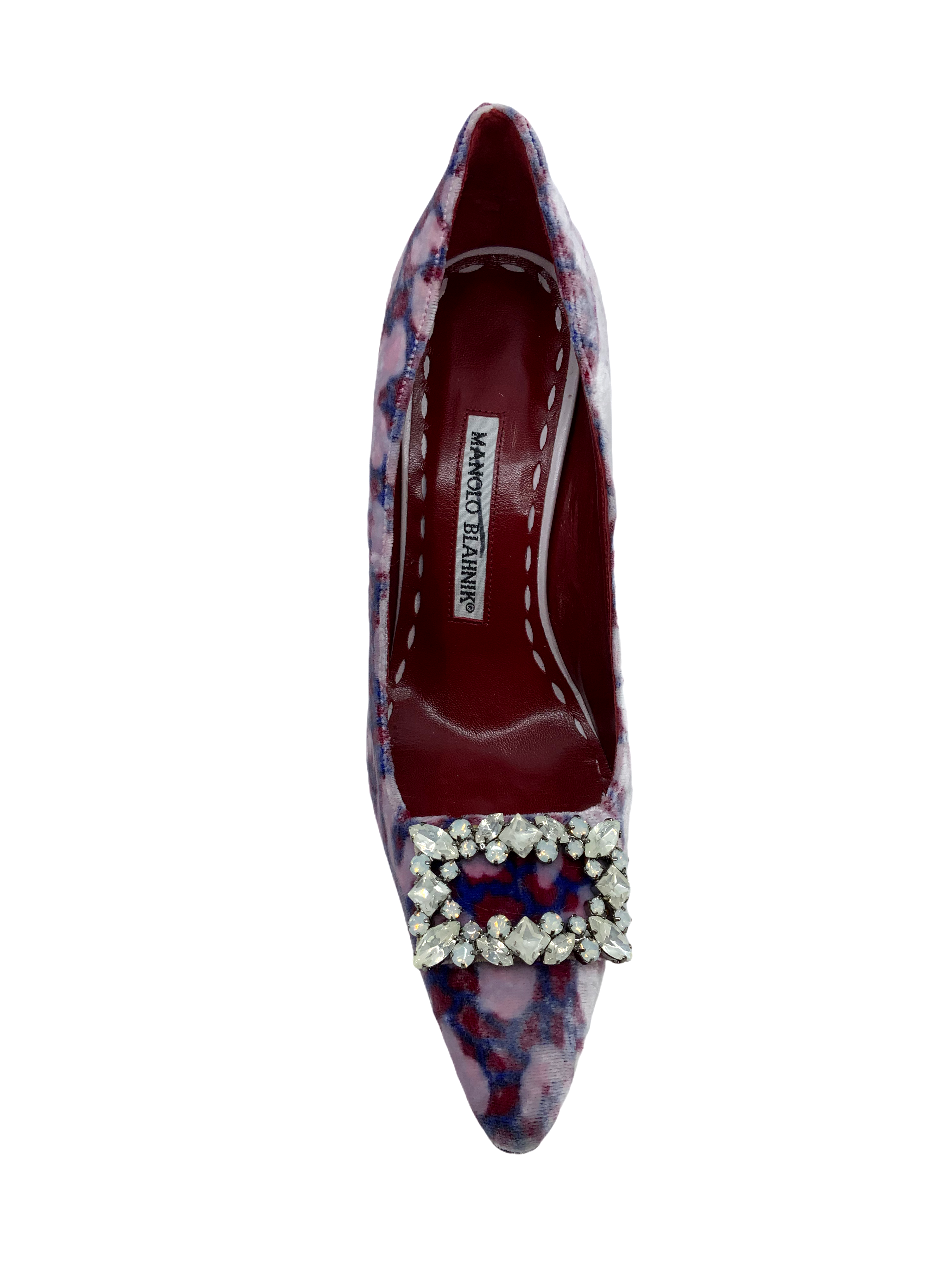 Manolo Blahnik Women's Crystal Embellished Velvet Heels Size 5.5 - Elegant Evening Pumps for Parties, Weddings & Special Occasions