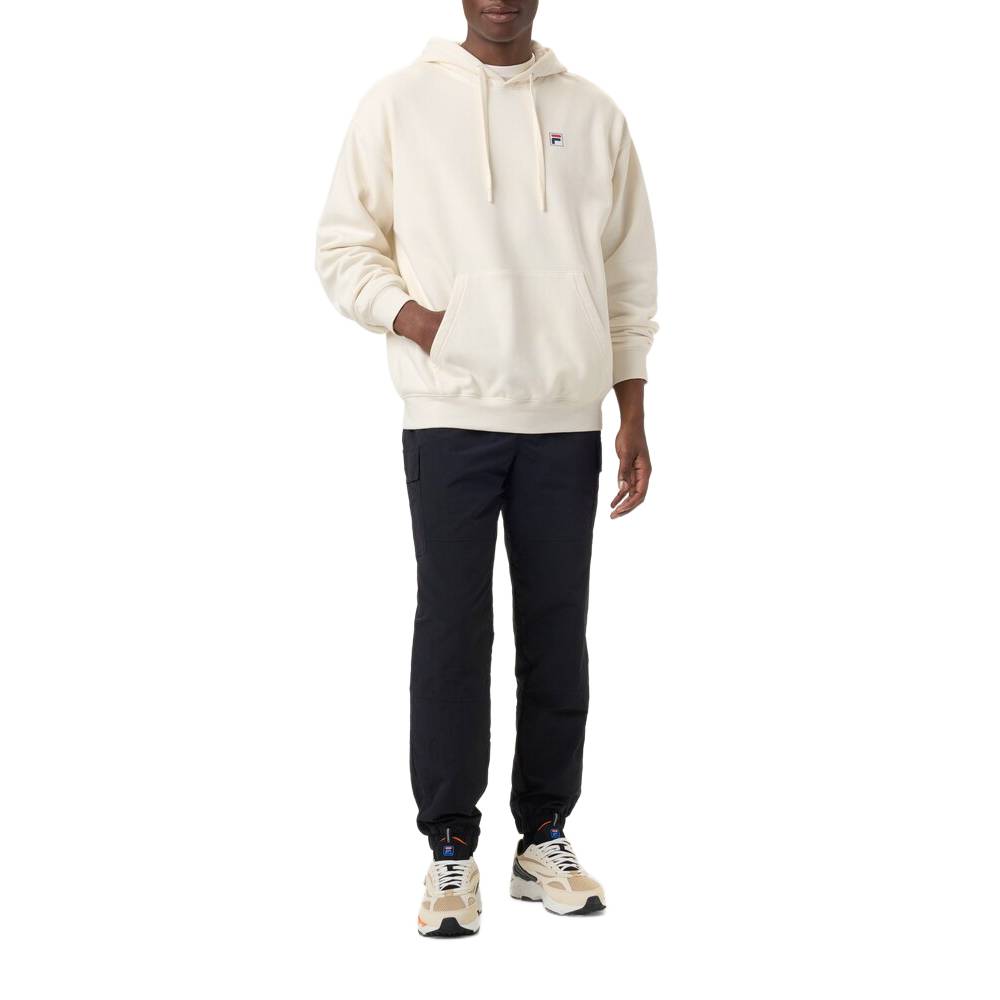 Fila Unisex Classic Relaxed Hoodie - Soft Cotton Pullover Sweatshirt with Kangaroo Pocket (Gardenia White) for Men & Women | Casual Streetwear, Gym, Lounge & Outdoor Activities