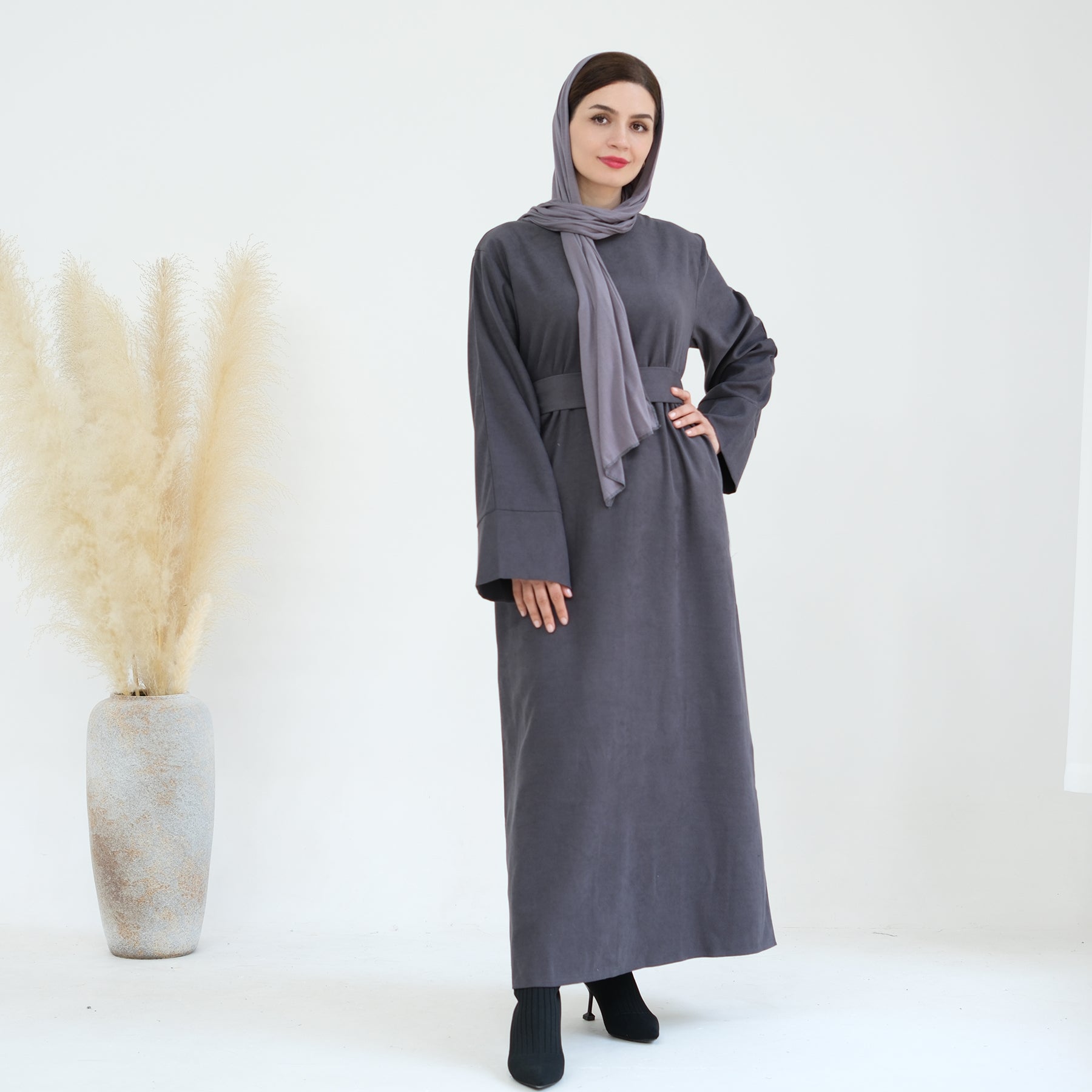 Liliana Cold Weather Abaya Dress - Gray | Modest Islamic Long Dress for Women | Perfect for Winter, Prayer & Special Occasions