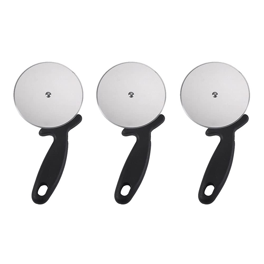 Premium Stainless Steel Pizza Cutter Wheel - Super Sharp Blade with Ergonomic Non-Slip Handle - Dishwasher Safe & Easy to Clean - Perfect for Cutting Pies, Dough, Cookies - 3-Piece Set (Black) - Ideal for Home Kitchens, Pizza Parties & Baking Enthusiasts