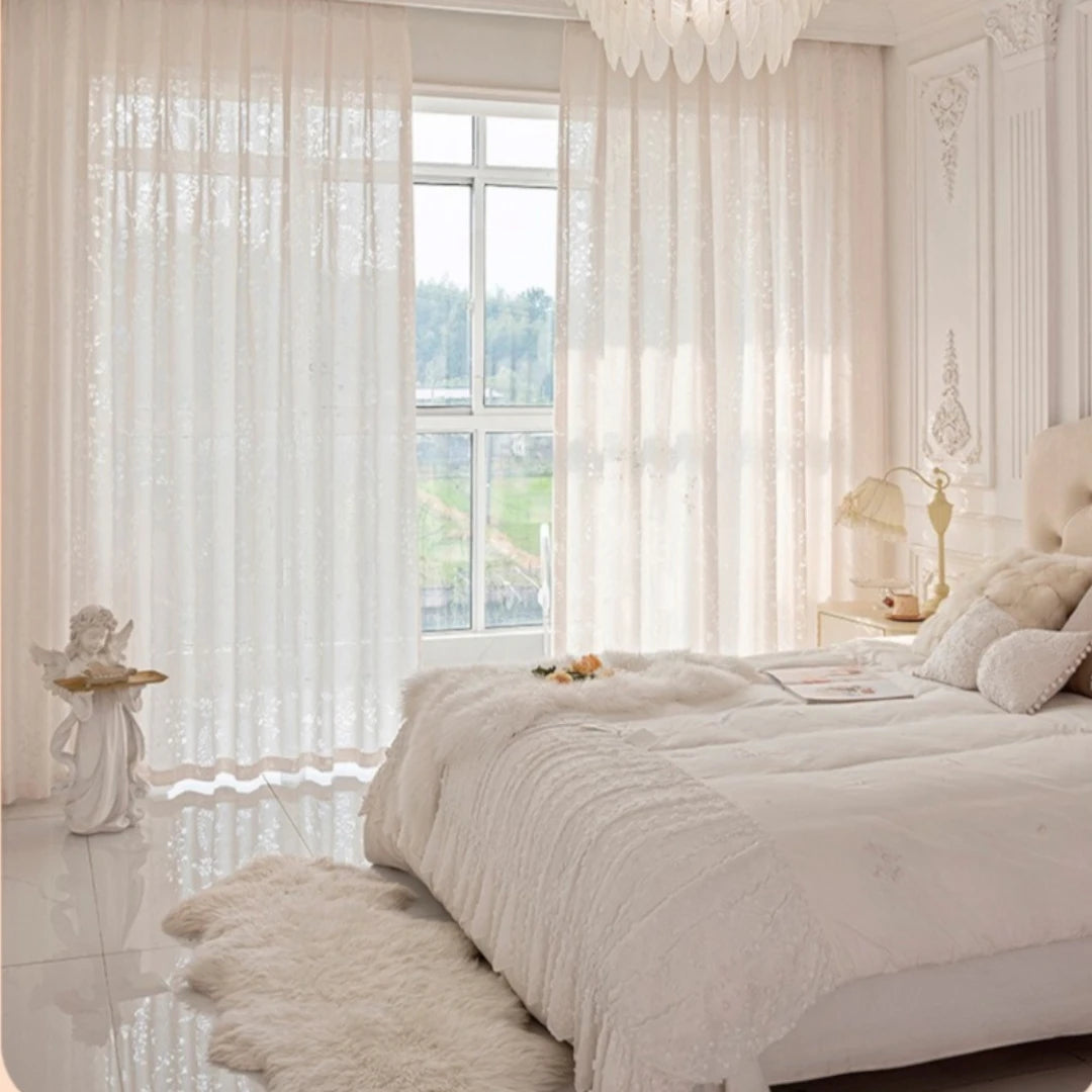Miriam Delicate Botanical Semi-Sheer Custom Curtains for Living Room & Bedroom - Floral Sheer Window Drapes with Nature-Inspired Design for Home Decor