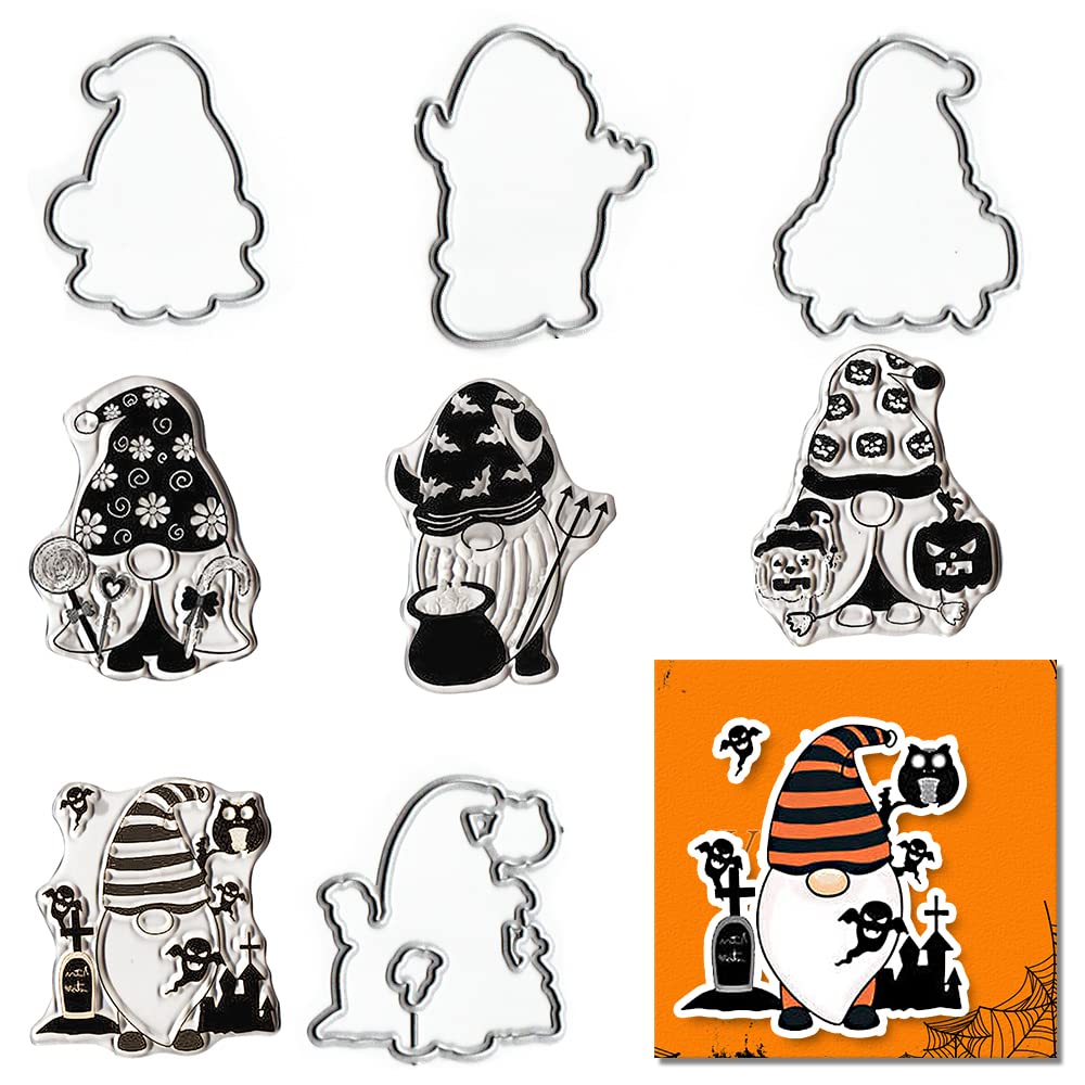Halloween Stamps and Dies for Card Making - Gnomes Pumpkin Clear Stamps & Cutting Dies Set for DIY Scrapbooking, Holiday Cards, Album Decor, Paper Crafts - Perfect for Halloween Party Invitations, Gift Tags, and Home Decor Projects