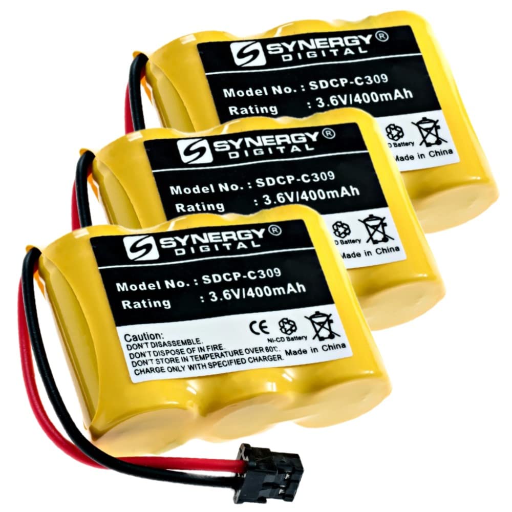 Synergy Digital Cordless Phone Batteries - 3-Pack SDCP-C309 Ultra Hi-Capacity (400mAh, 3.6V) Replacement for Panasonic KX-T3721BX Cordless Phones | Perfect for Home Office & Business Communication
